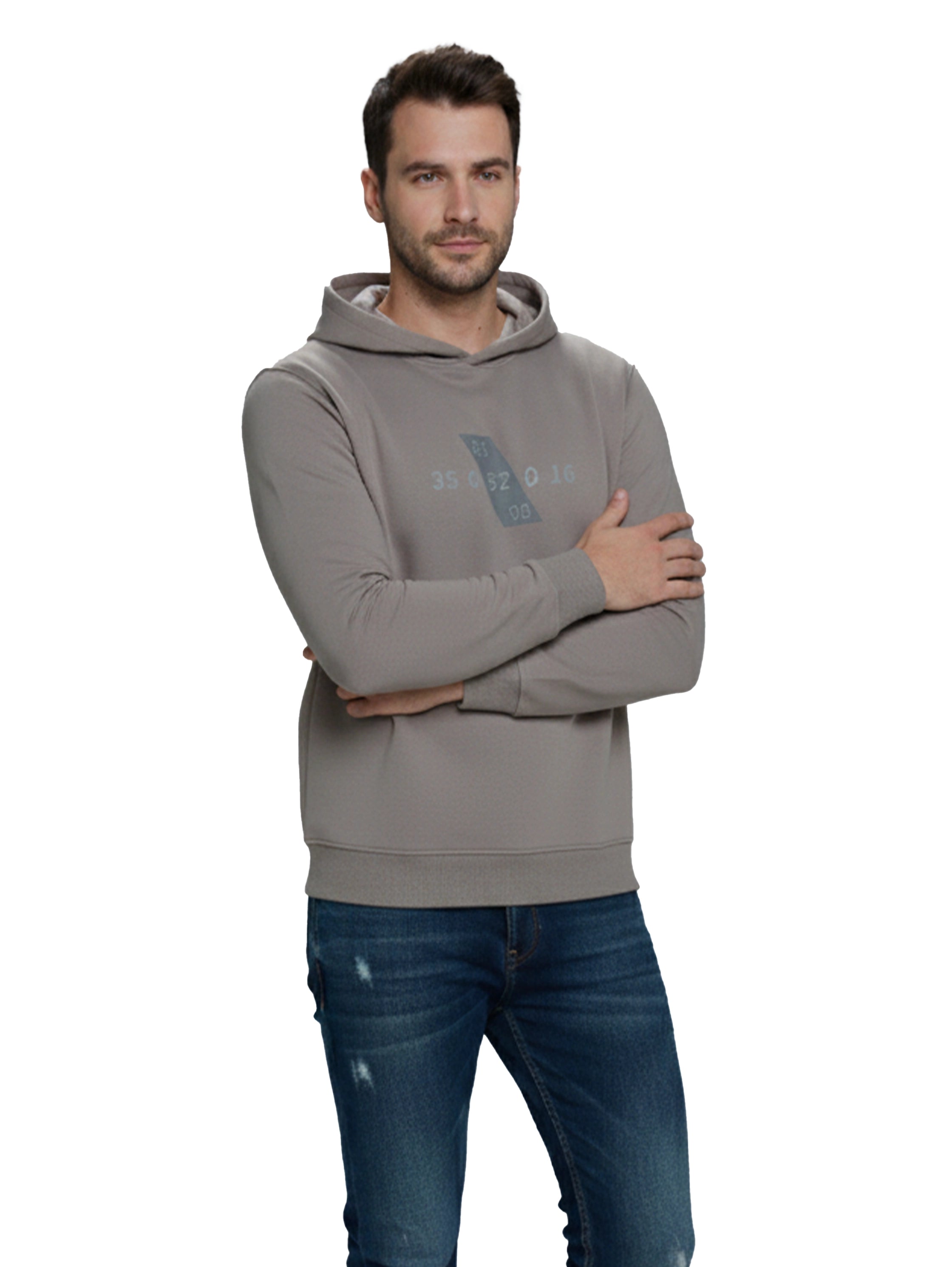 Grey Cotton Hoodie With Front Number Design