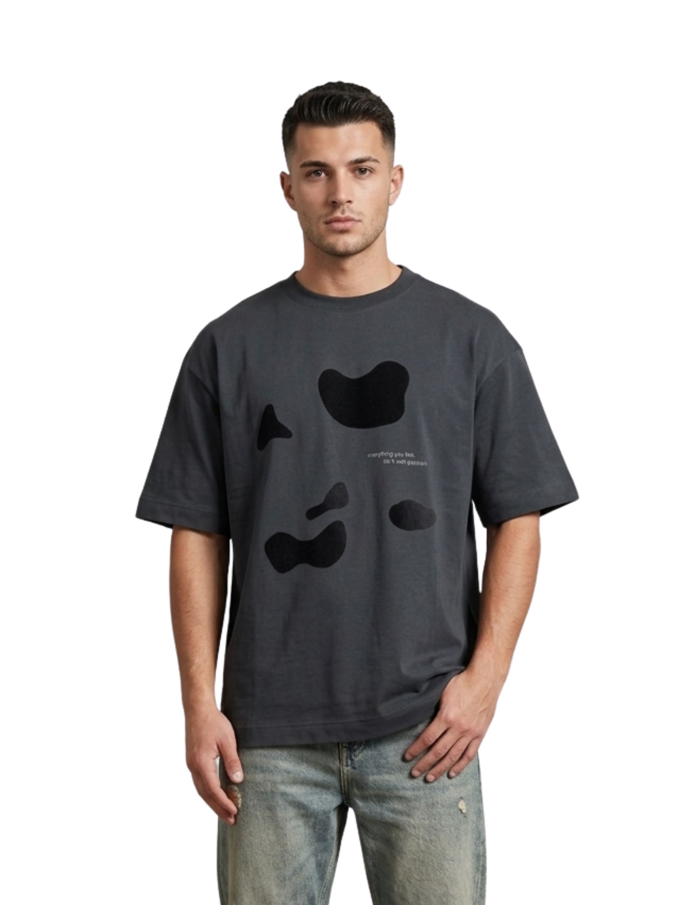 Oversized Black Round T-Shirt With Front Design