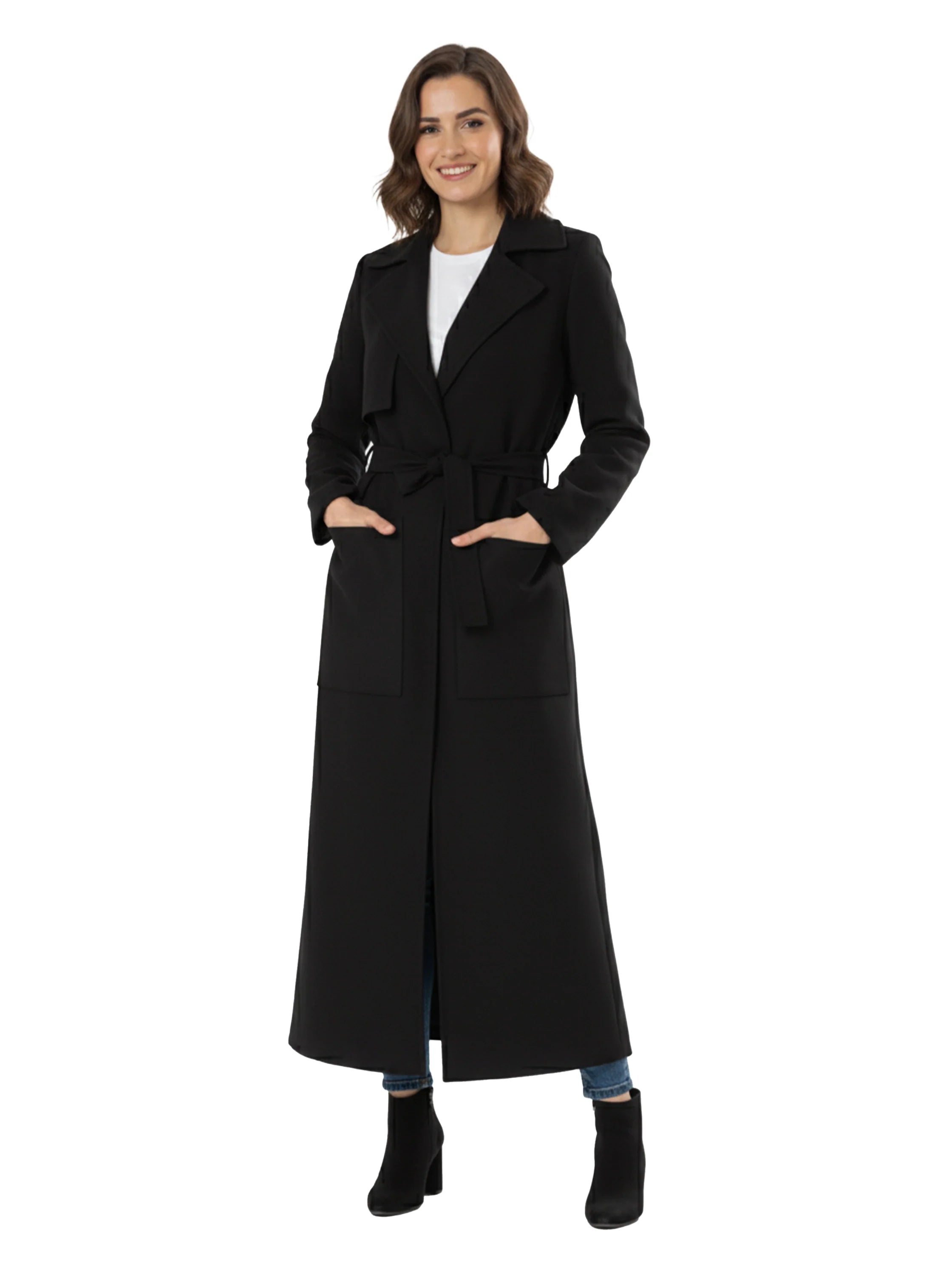 Black Long Chamois Coat With Side Pockets