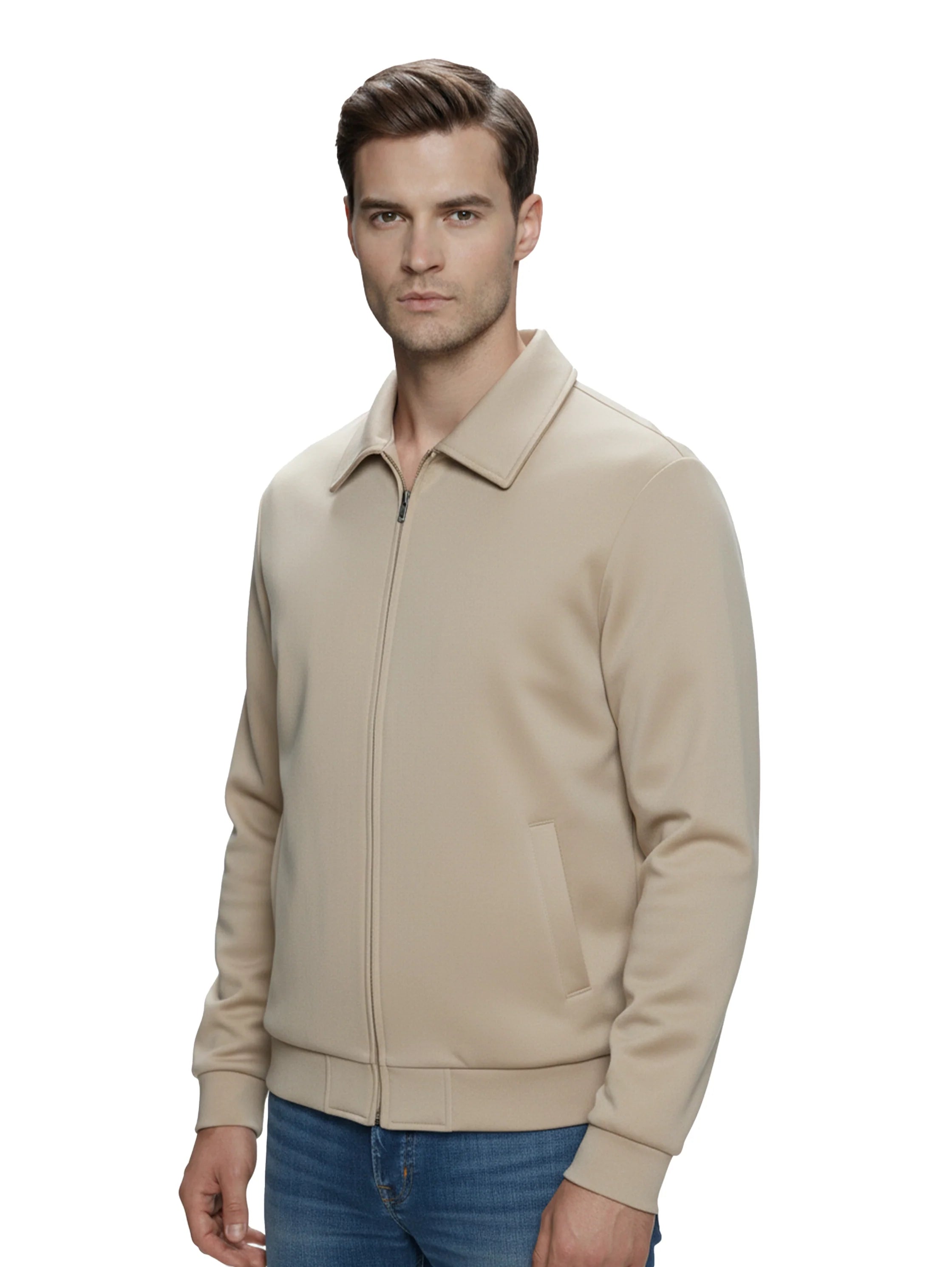 Beige Zippered Jacket With Collar