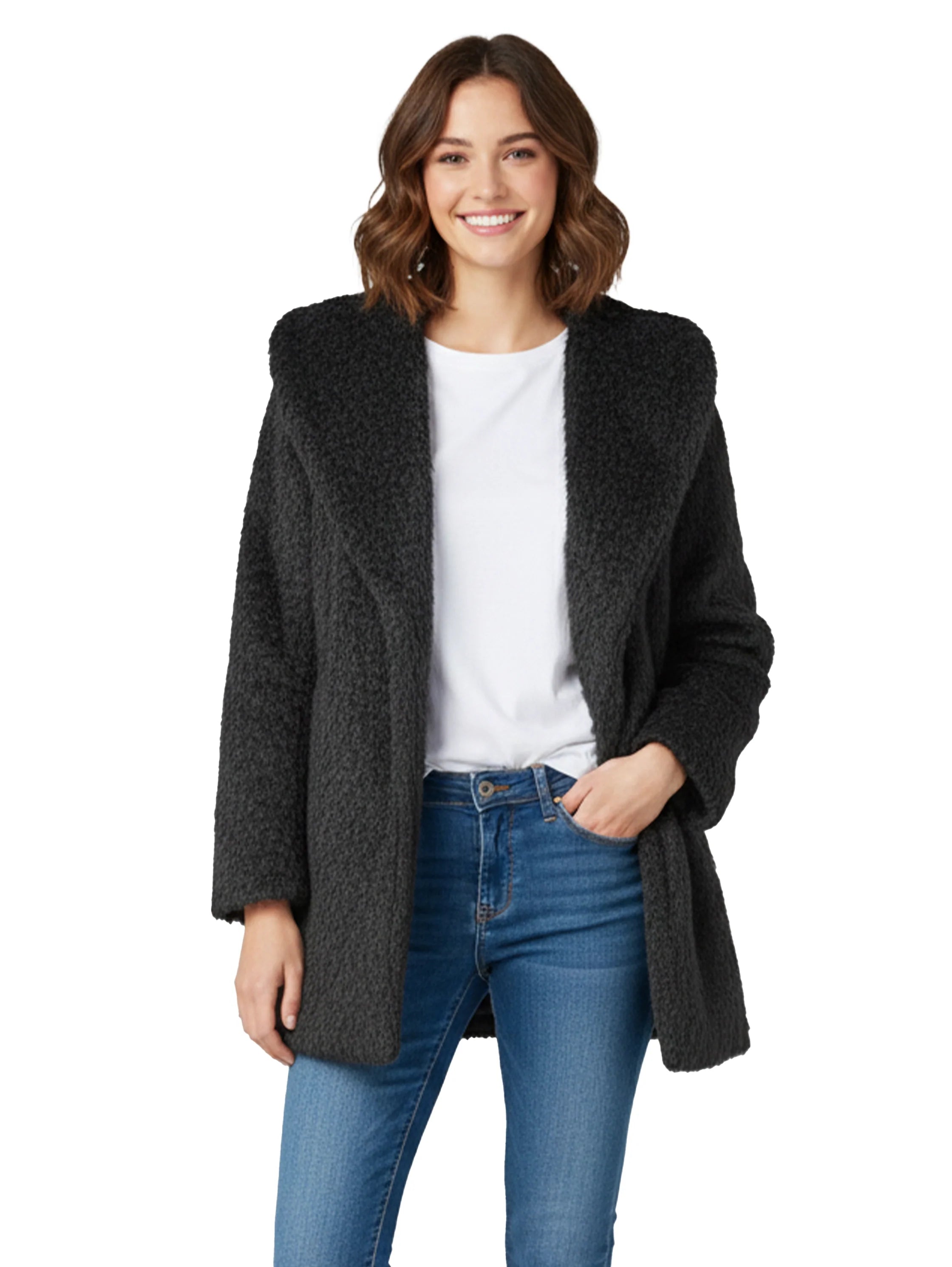 Black Fure Coat With Side Pockets