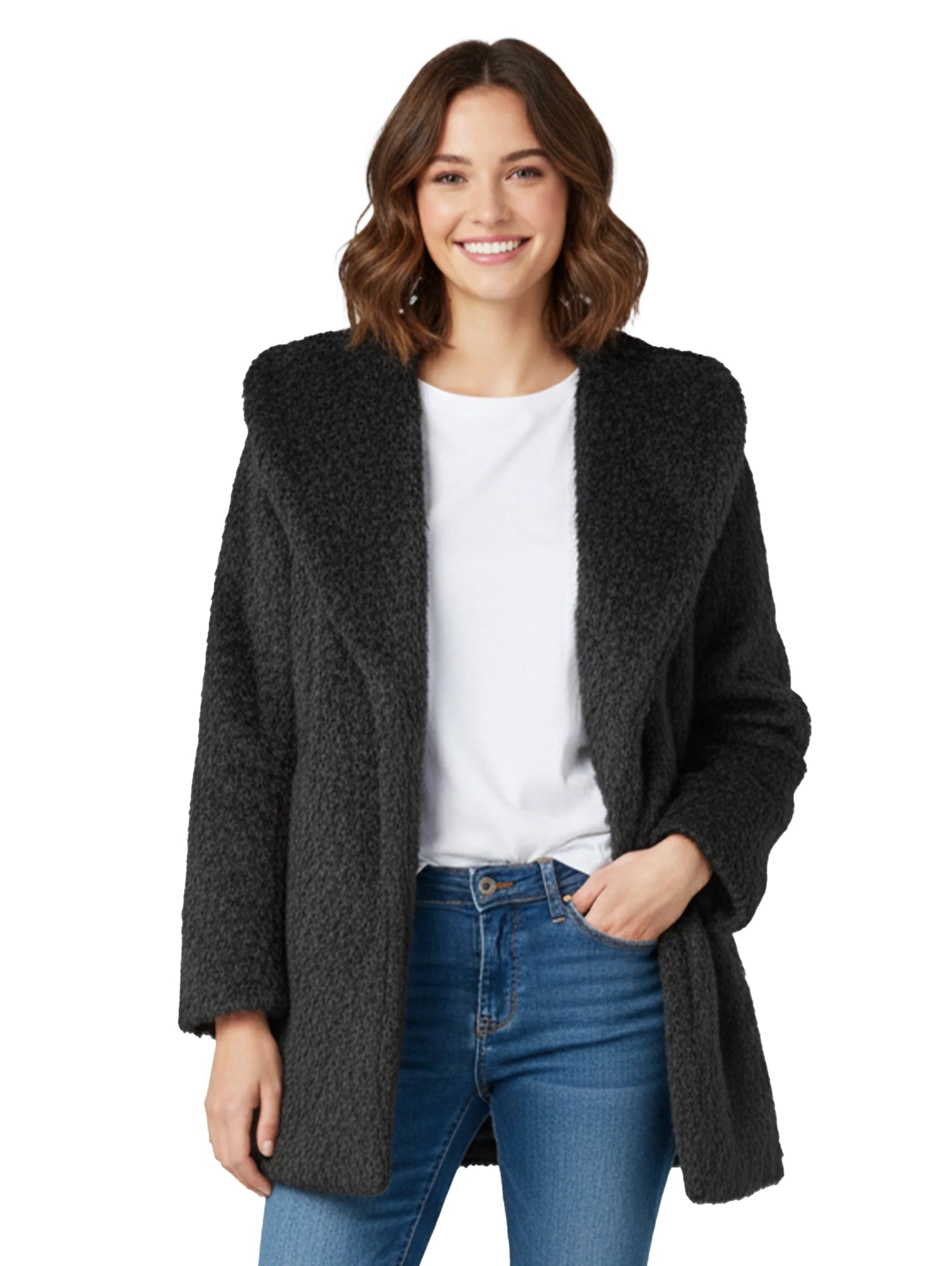 Black Fure Coat With Side Pockets