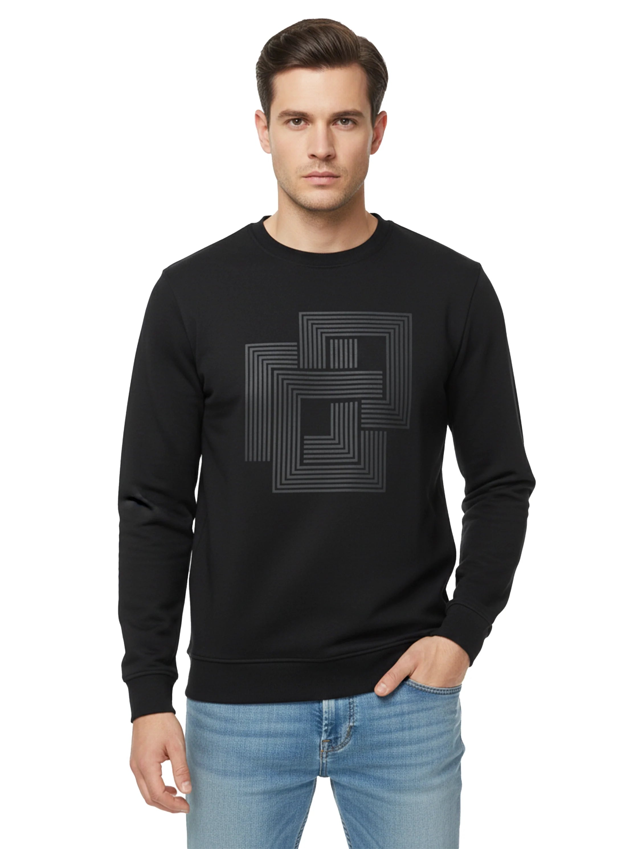 Black Cotton Round Neck Sweater