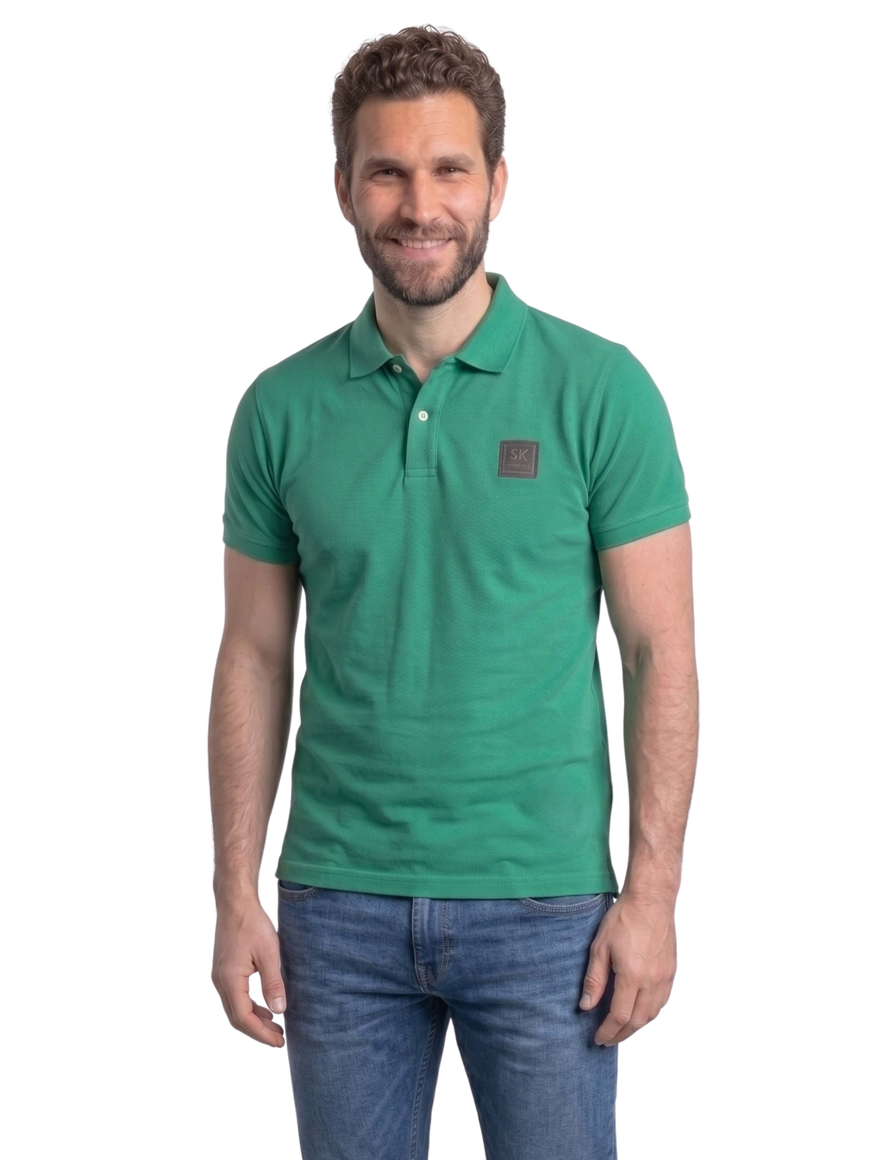 Green Slim Fit Polo With Two Button To Close