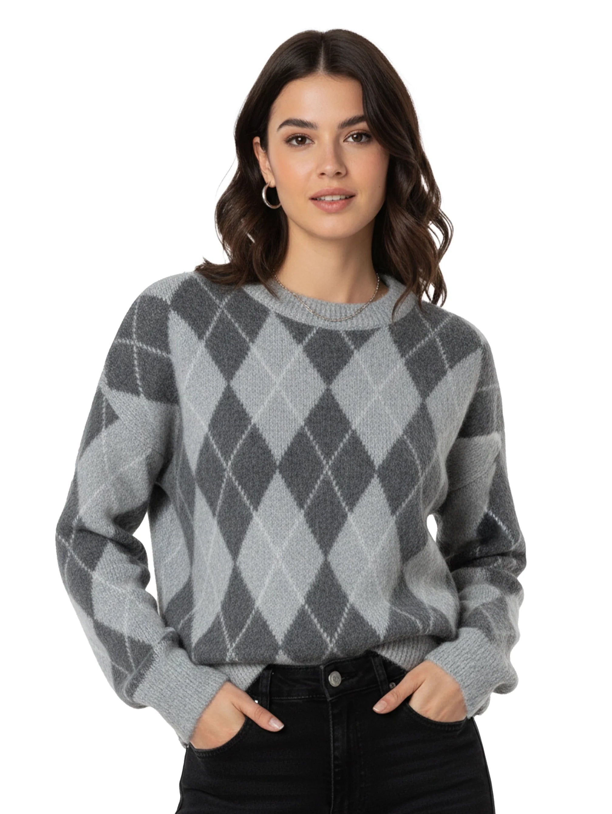 Argyle Pattern Grey Pullover