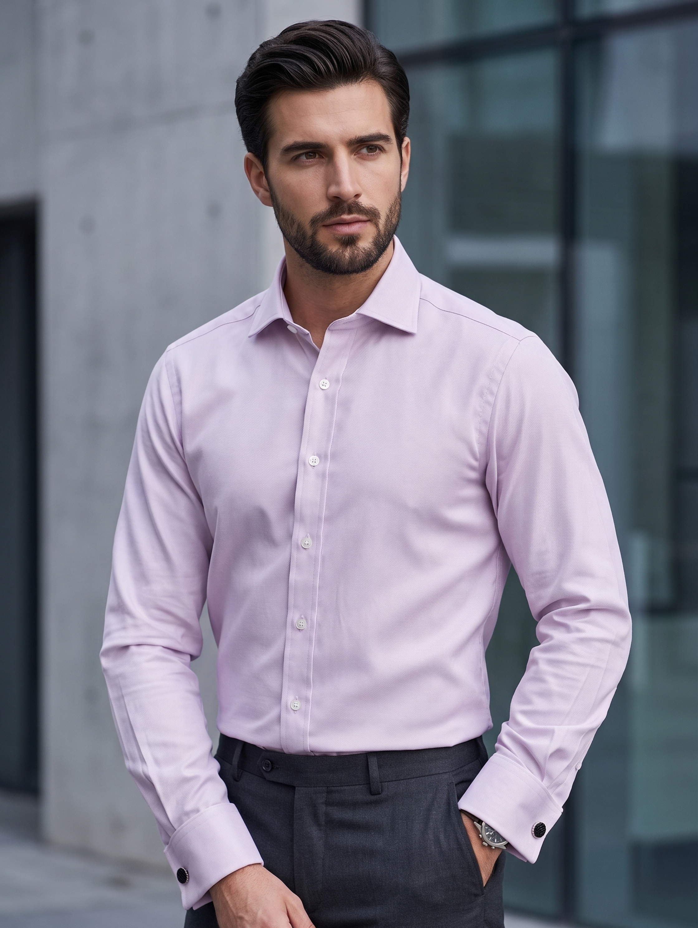 Light Purple Long Sleeved Non-Iron Classic Shirt With Cufflinks