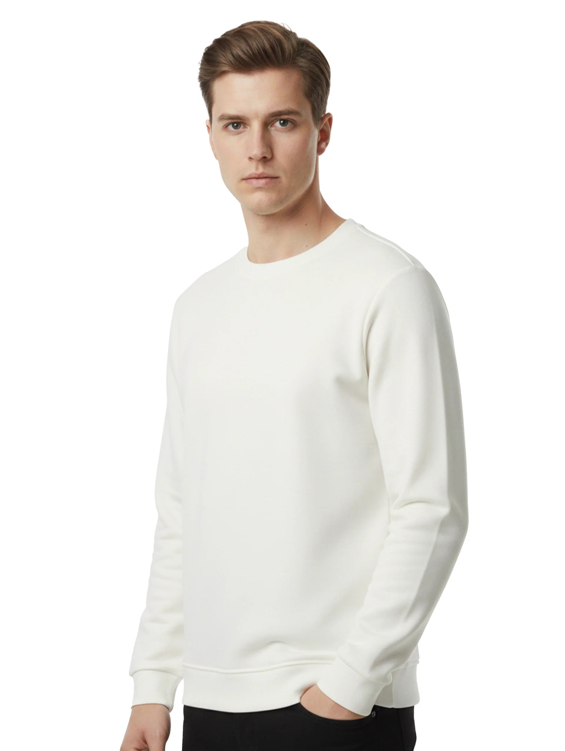 Round Neck Offwhite Plain Cotton Pullover