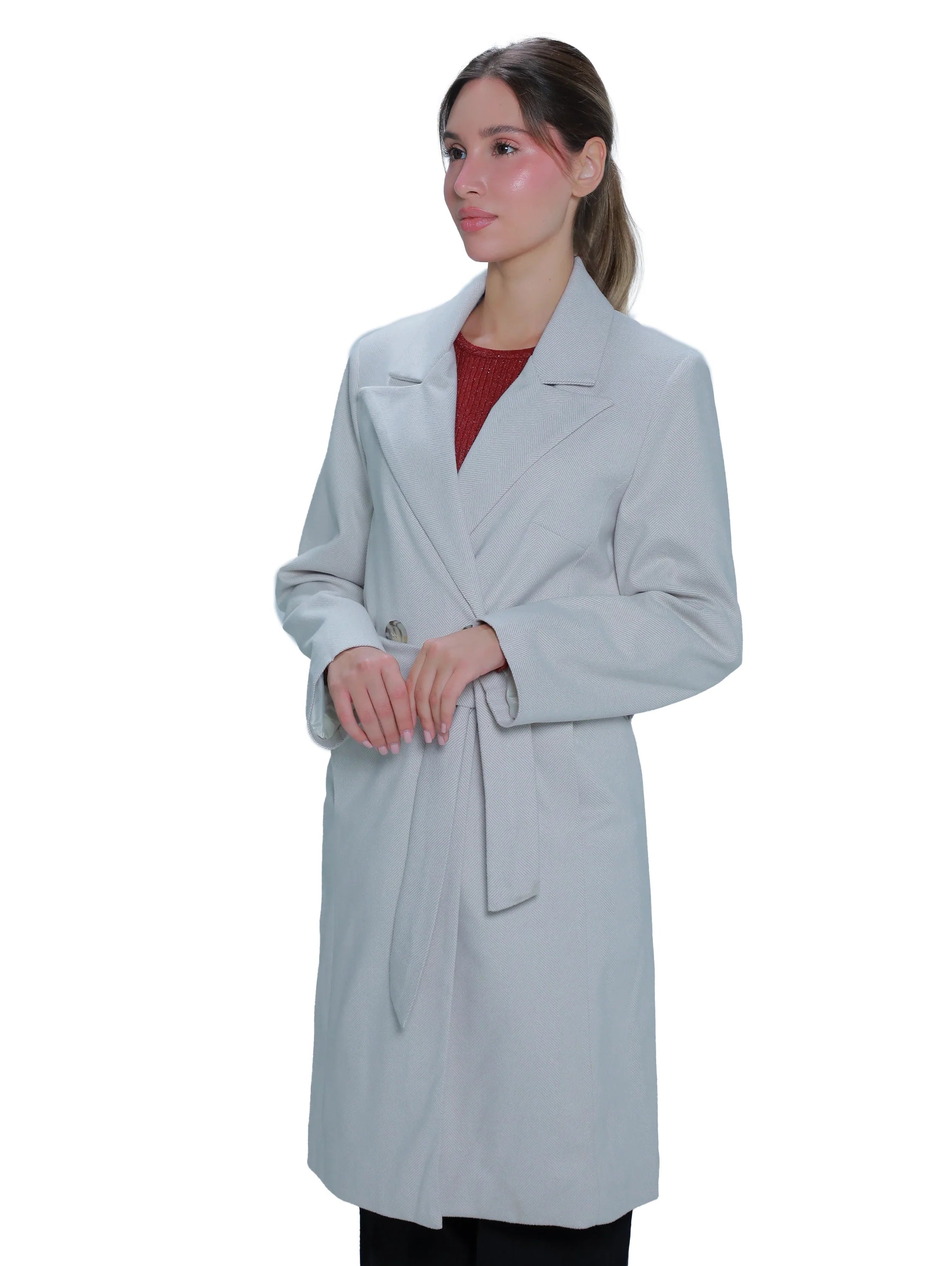 Light Beige Belted Knee Coat