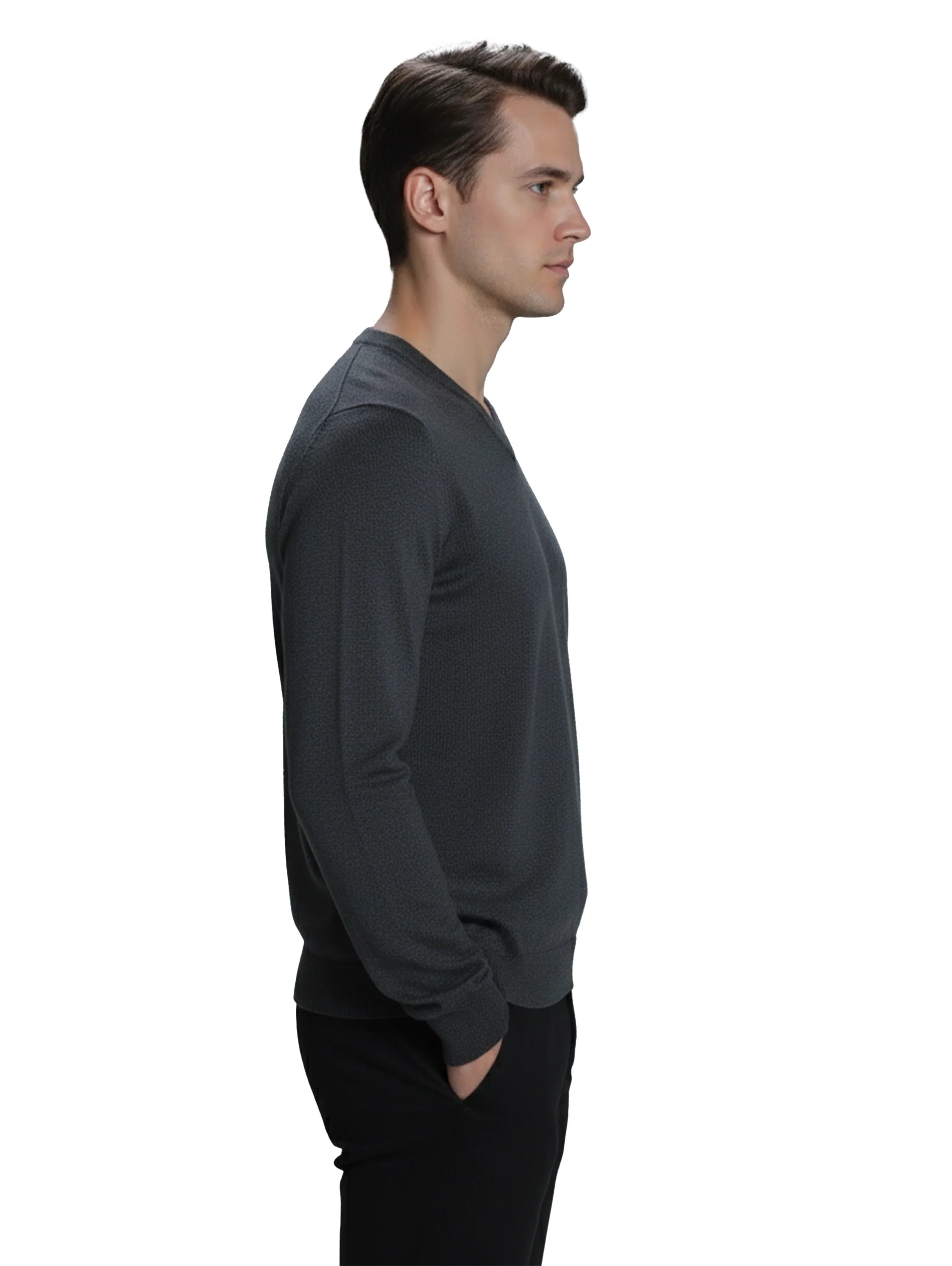 Dark Grey V-Neck Long Sleeved Knitwear Pullover