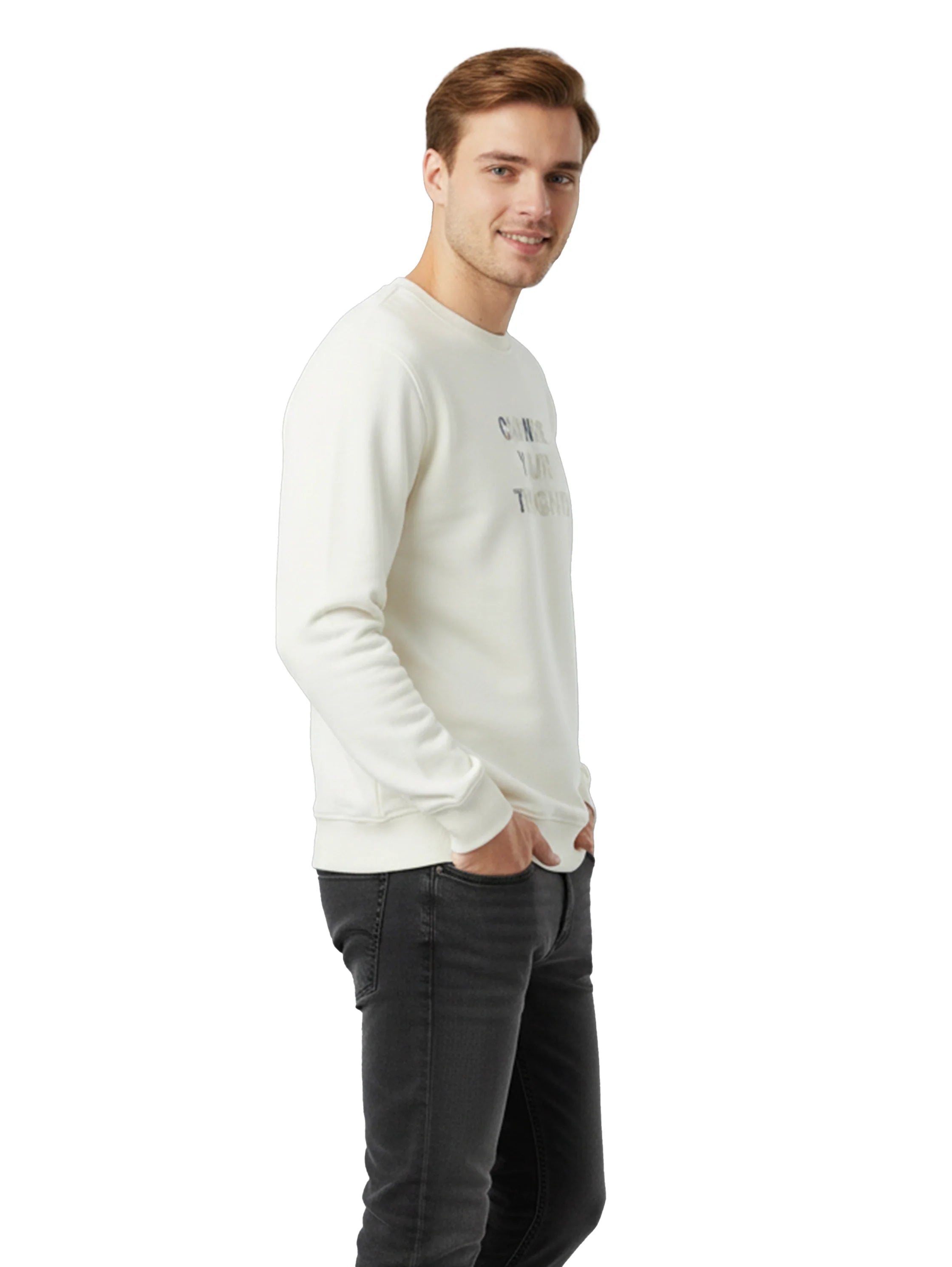 Offwhite Sweater With " Change Your Thought " Front Design