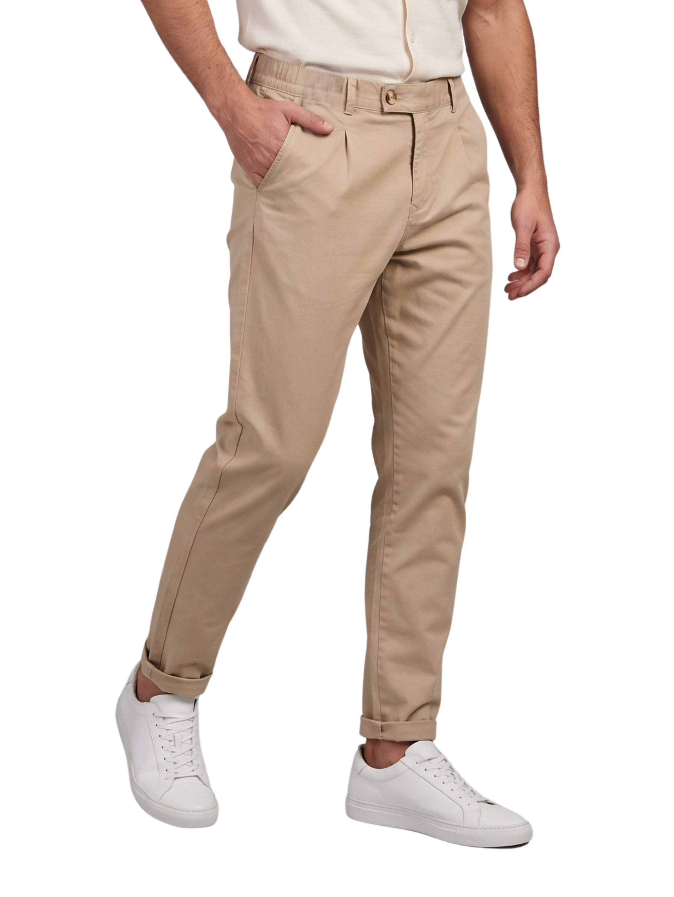 Beige Chino-Style Jogger Pants