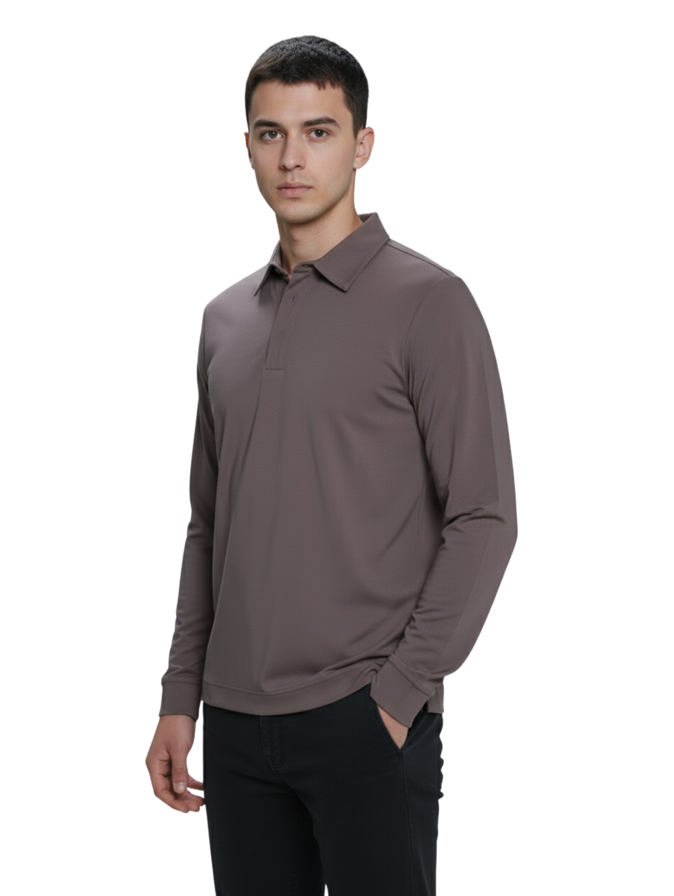 Brown Long Sleeve Basic Polo