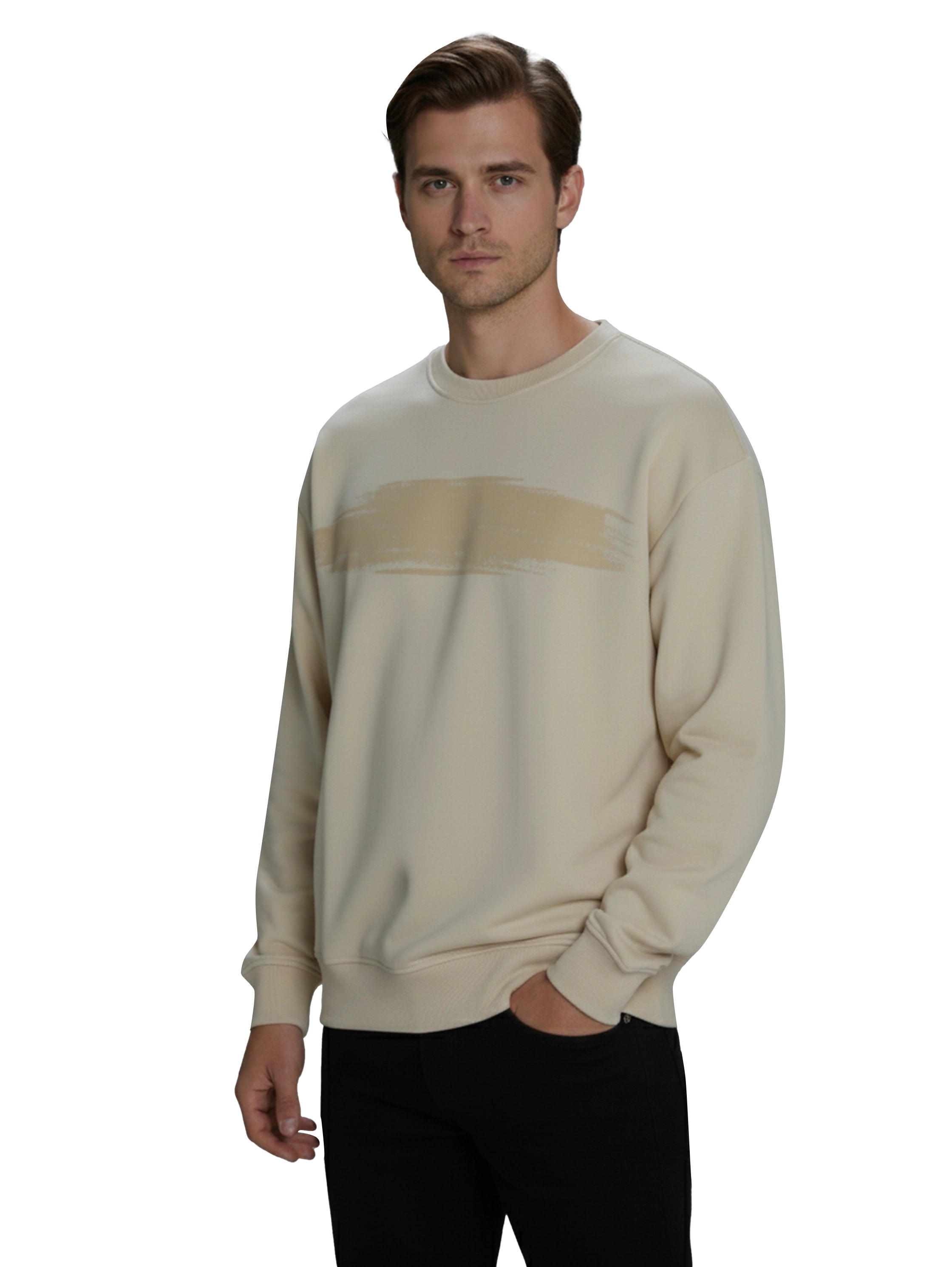Beige Cotton Long Sleeved Sweater