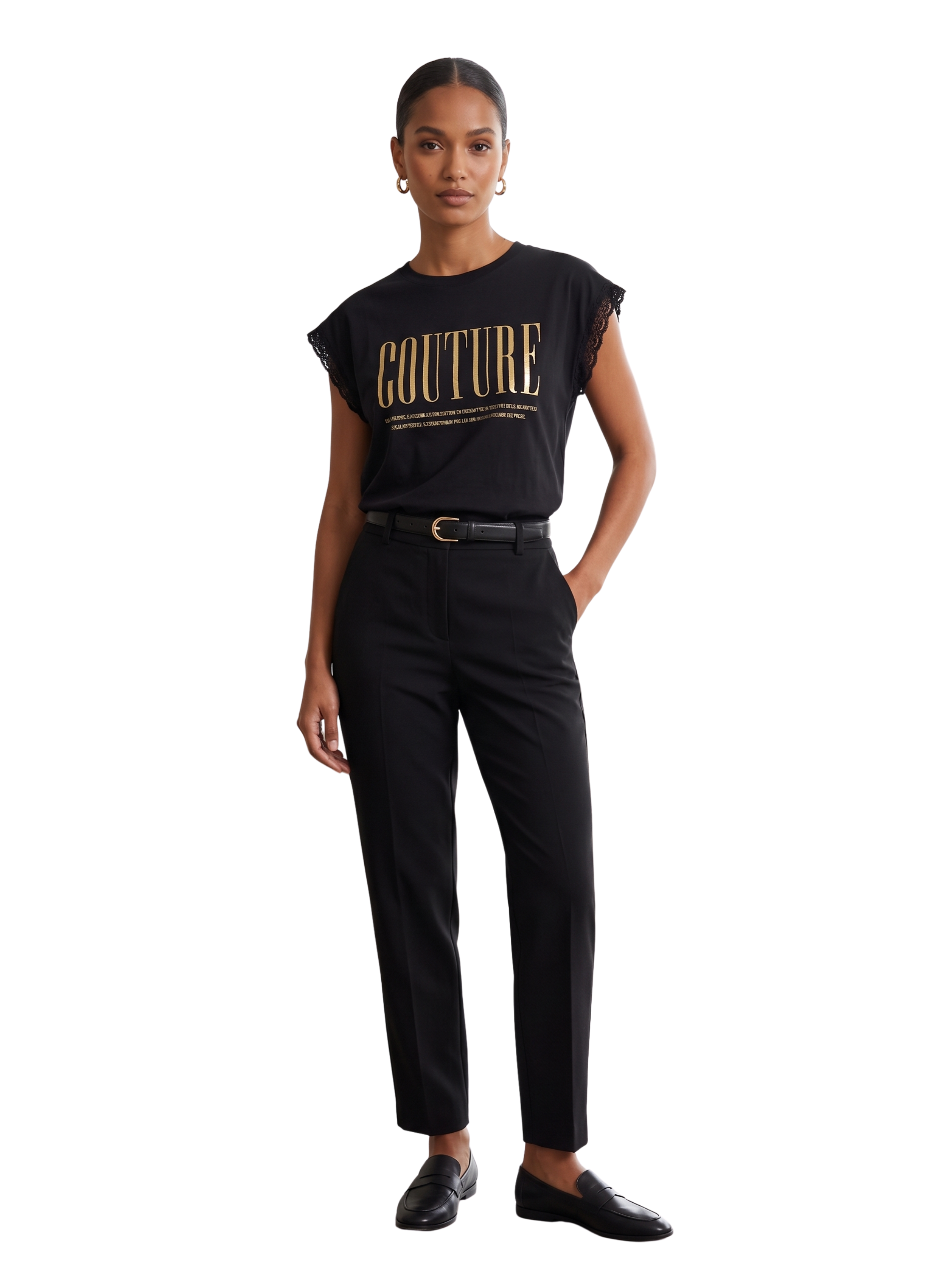 Black Short Sleeved Printed T-Shirt With Sleeve Detail