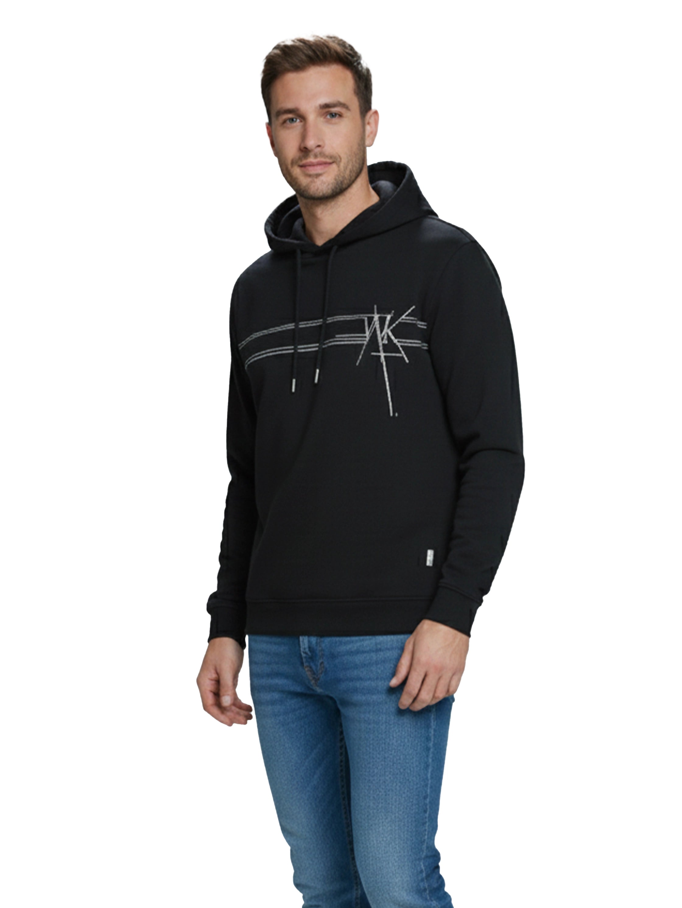 Cotton Black Hoodie With Front Stripe Design