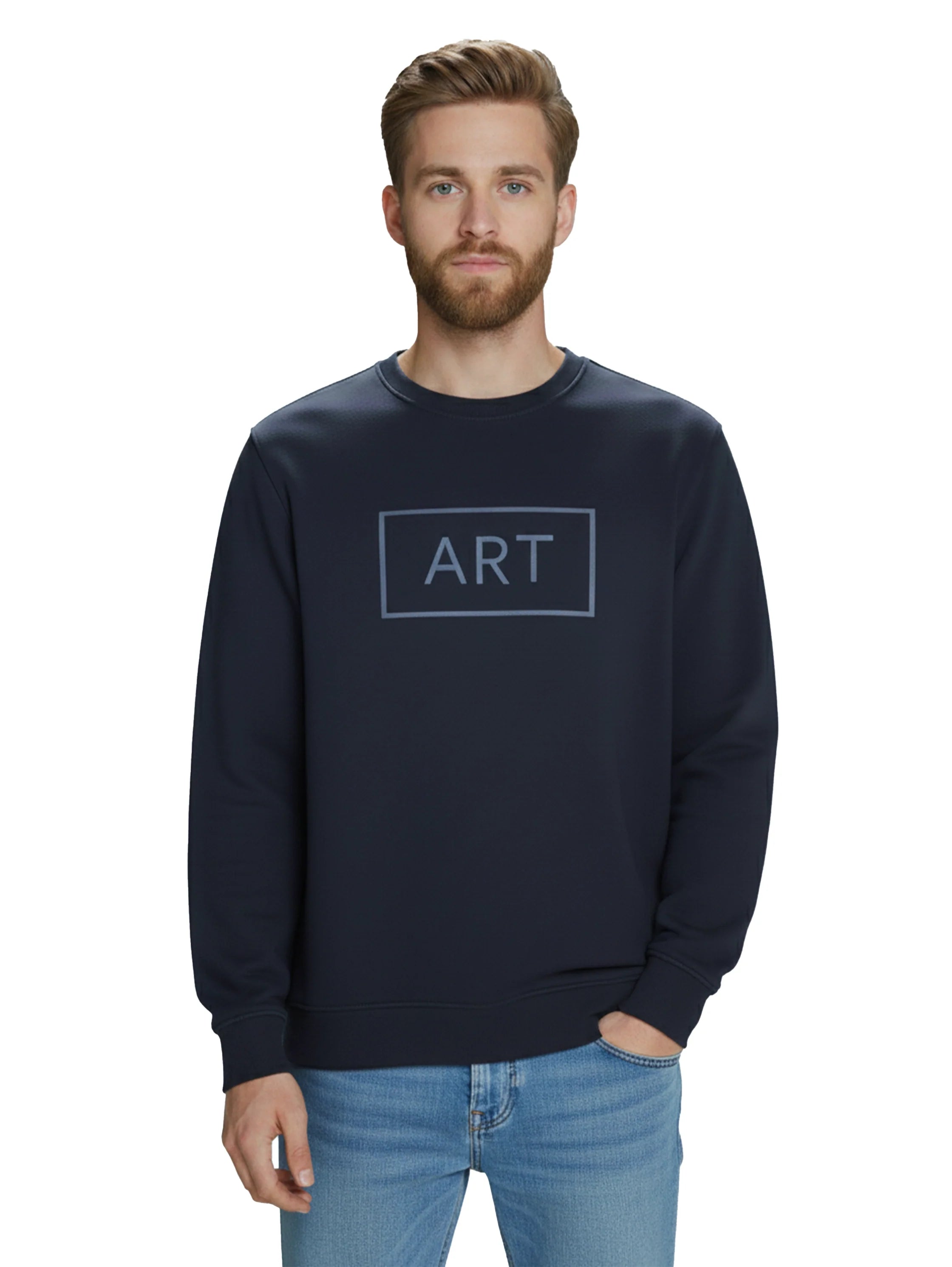 Navy Sweater with " Art" Front Design