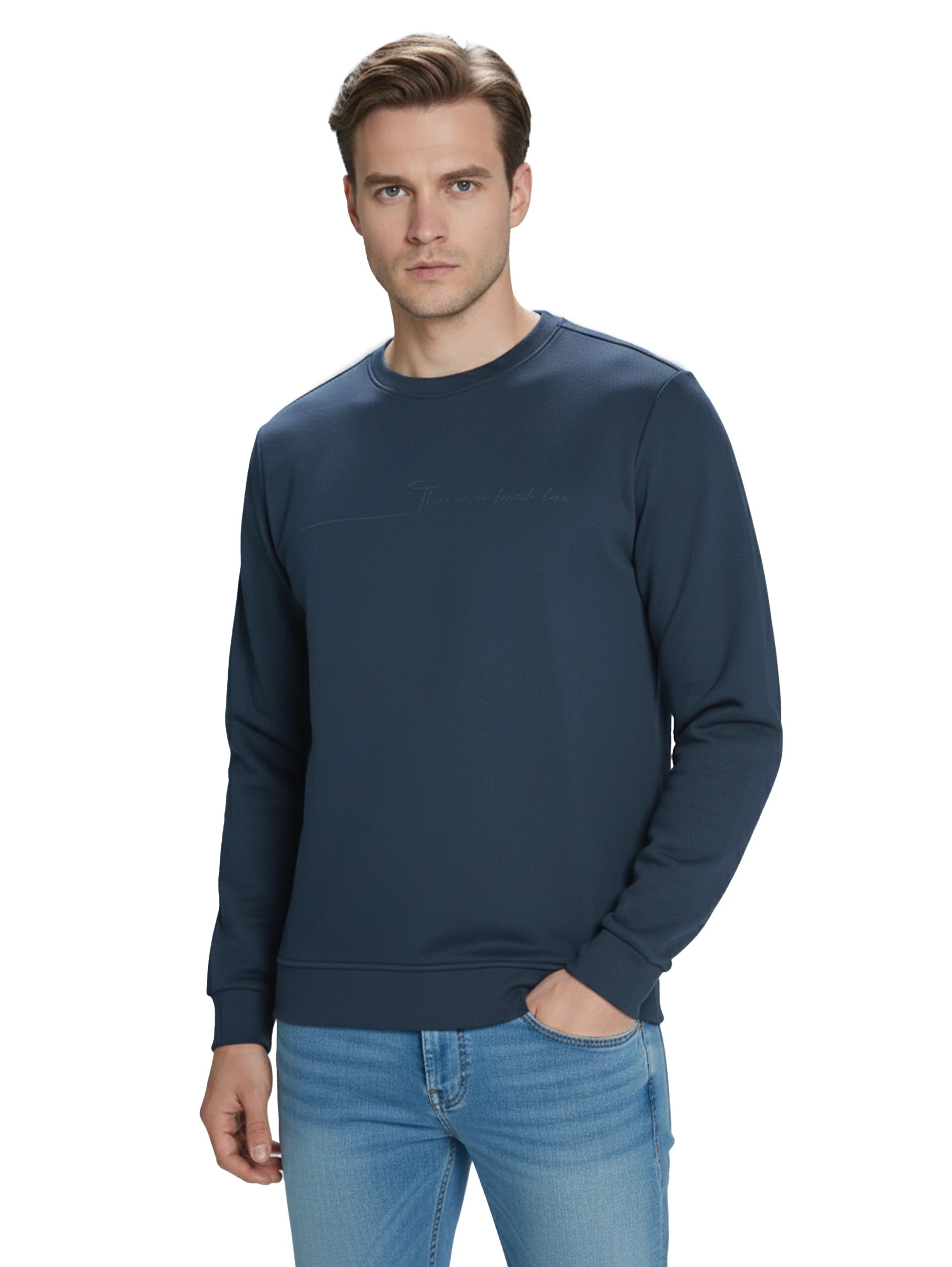 Navy Cotton Sweater With Front Design