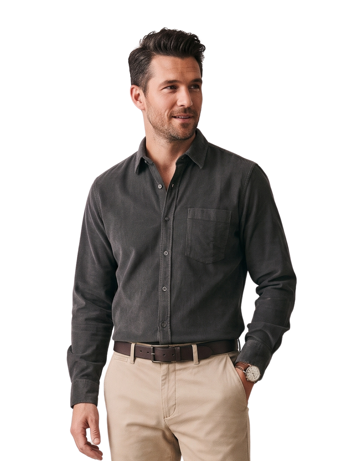 Grey Long Sleeved Shirt With Chest Pocket