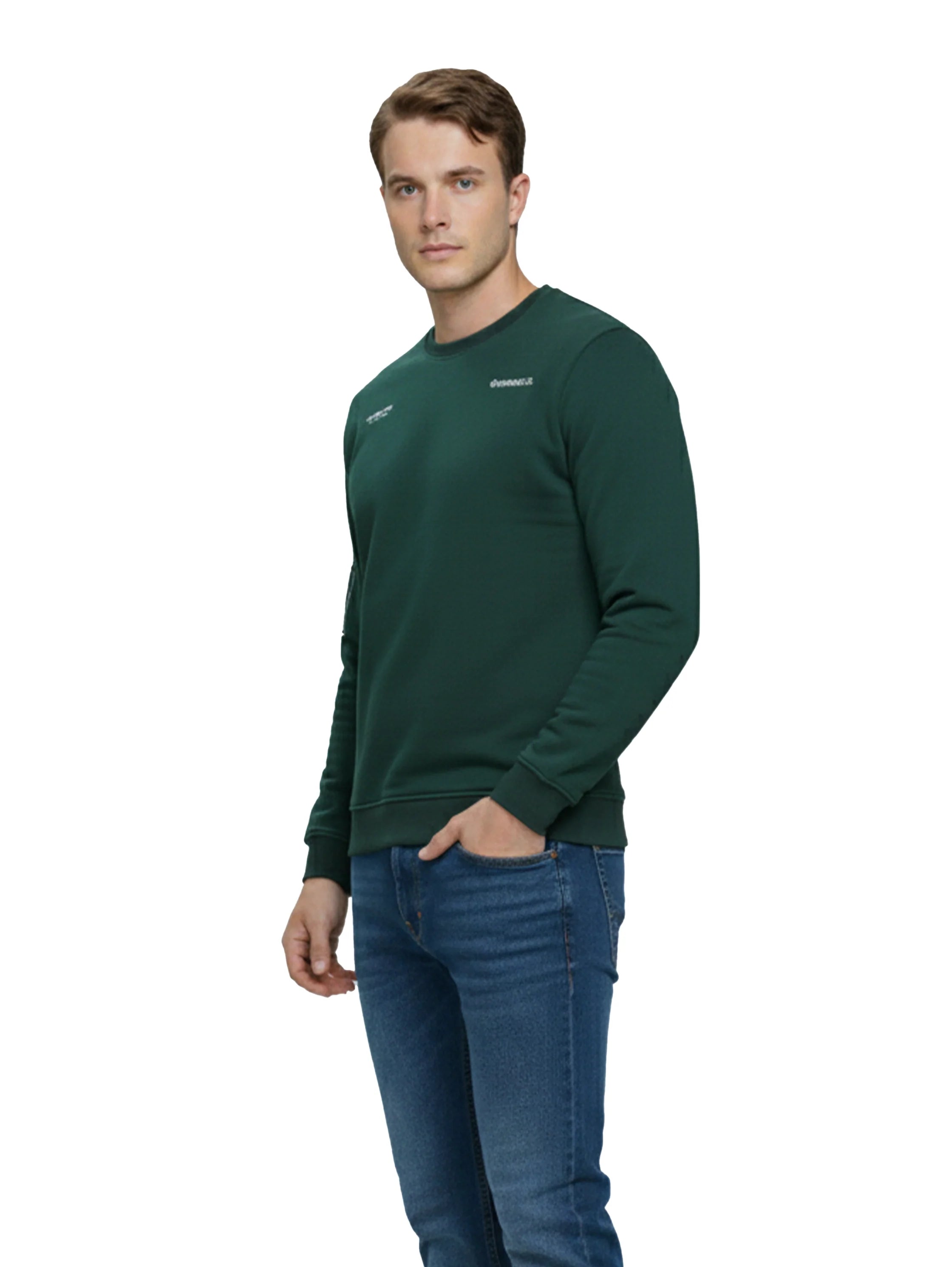 Round Neck Green Sweater With Shoulder Design