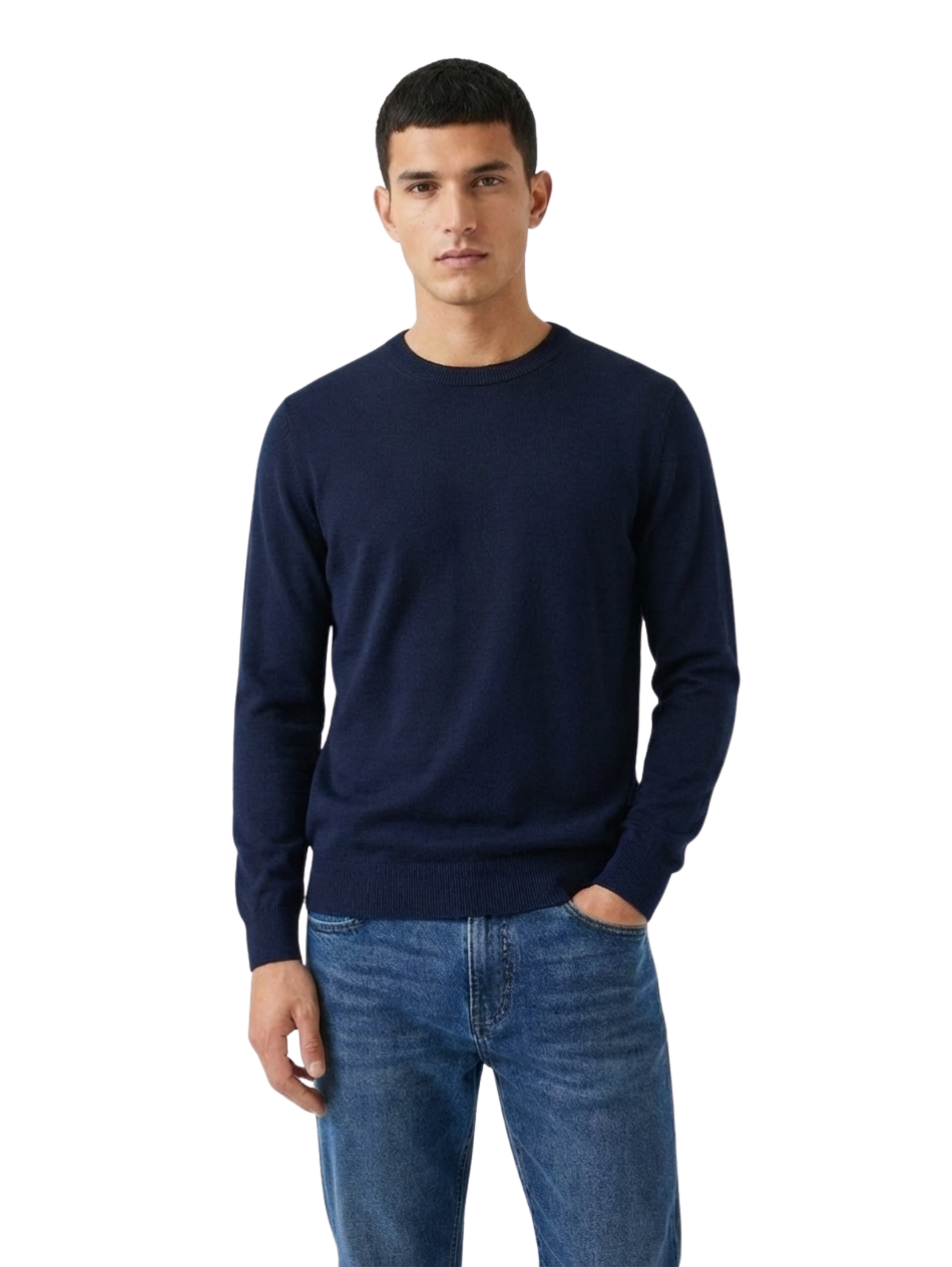 Damat Round Neck Knitwear Navy Long Sleeve Pullover