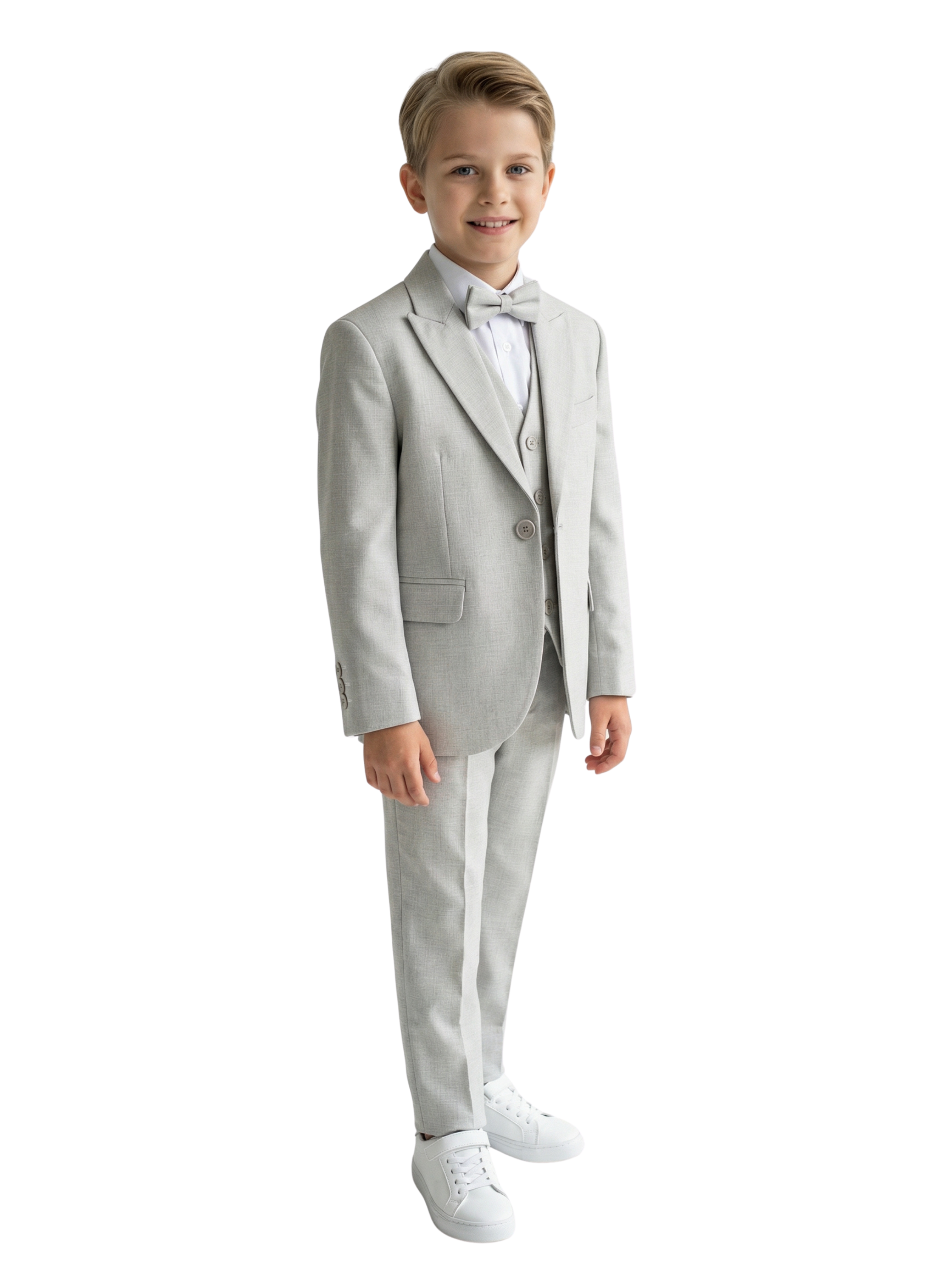 Kids Slim Fit Textured Grey Suit With Matching Vest