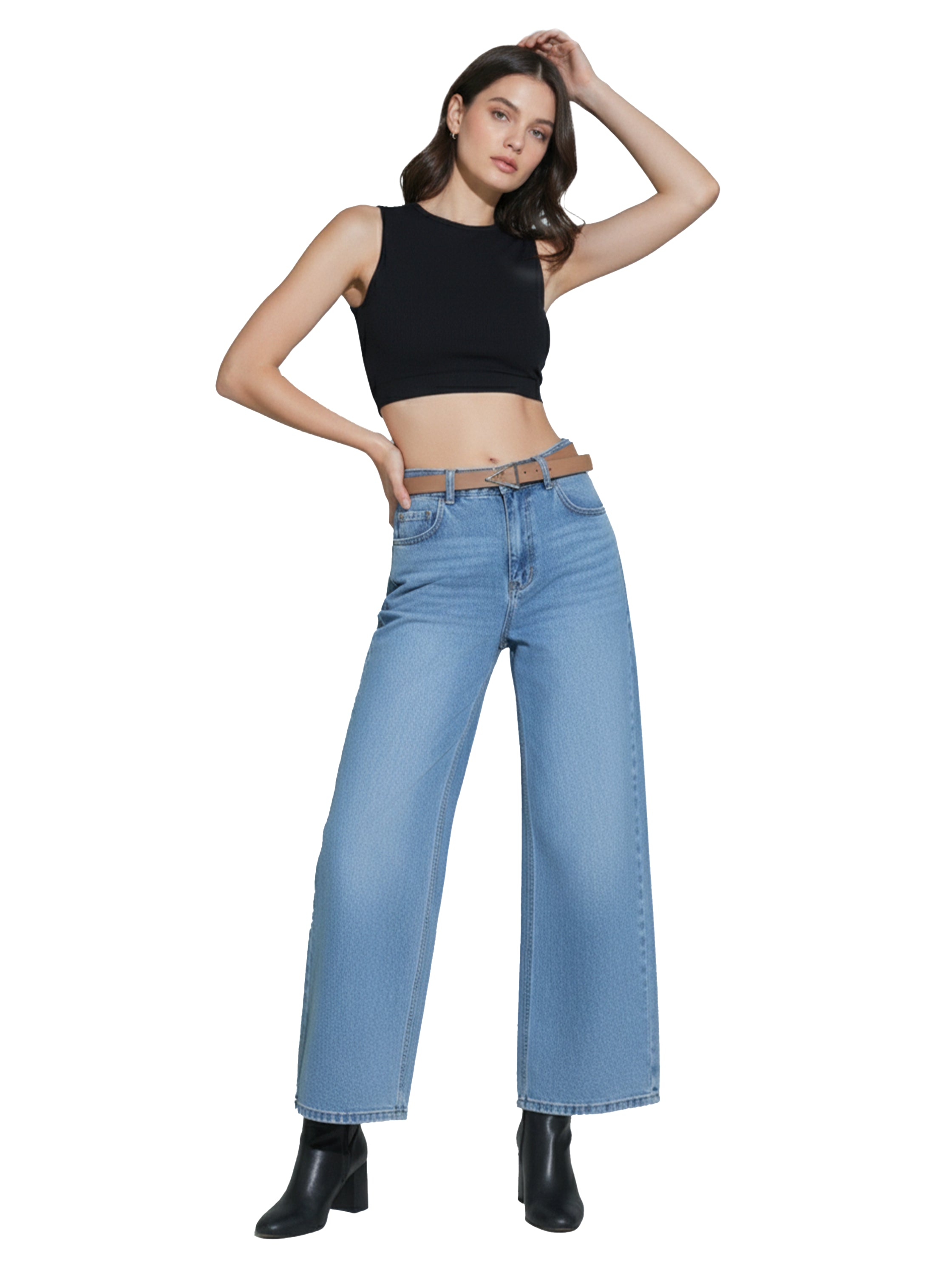 Light Blue Wide Leg Jeans With Belt