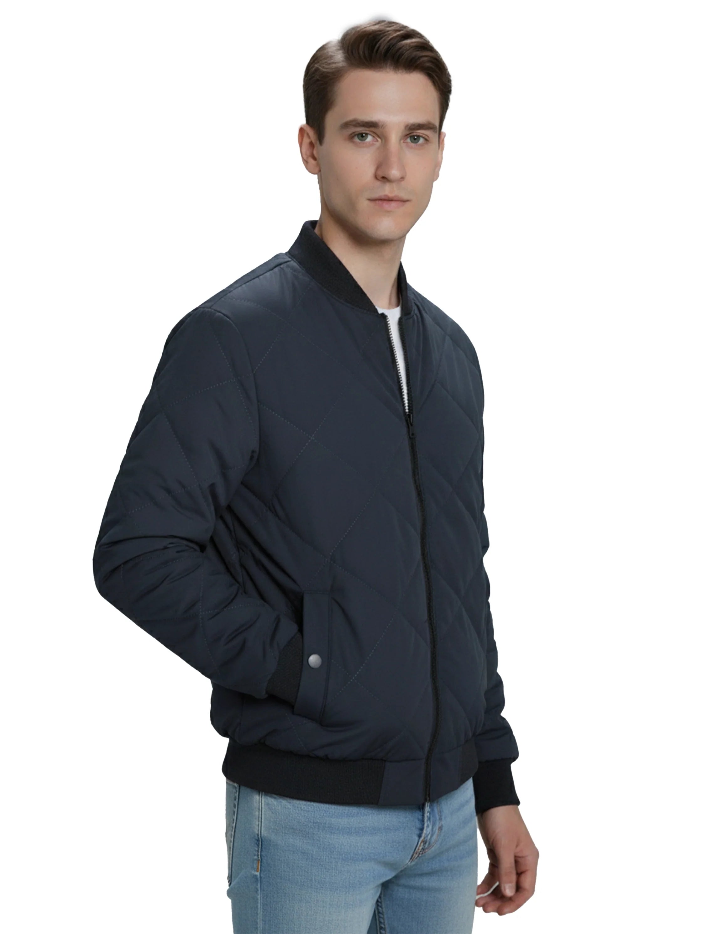 Navy Puffer Padded Jacket With Zipper To Close