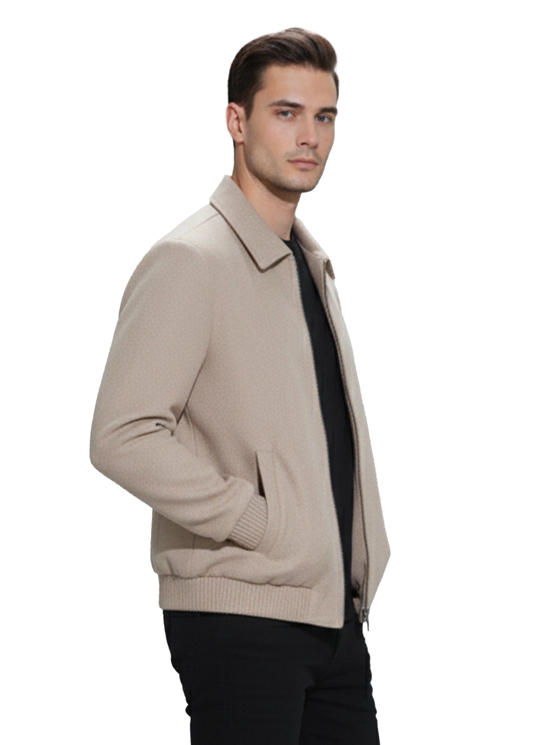 Beige Zippered Jacket With Collar