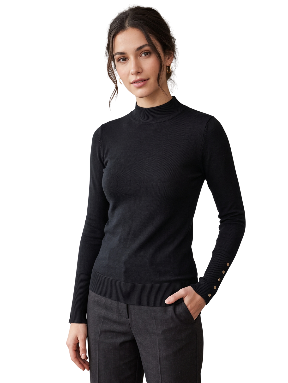 Black Burgundy Ribbed Turtleneck Pullover