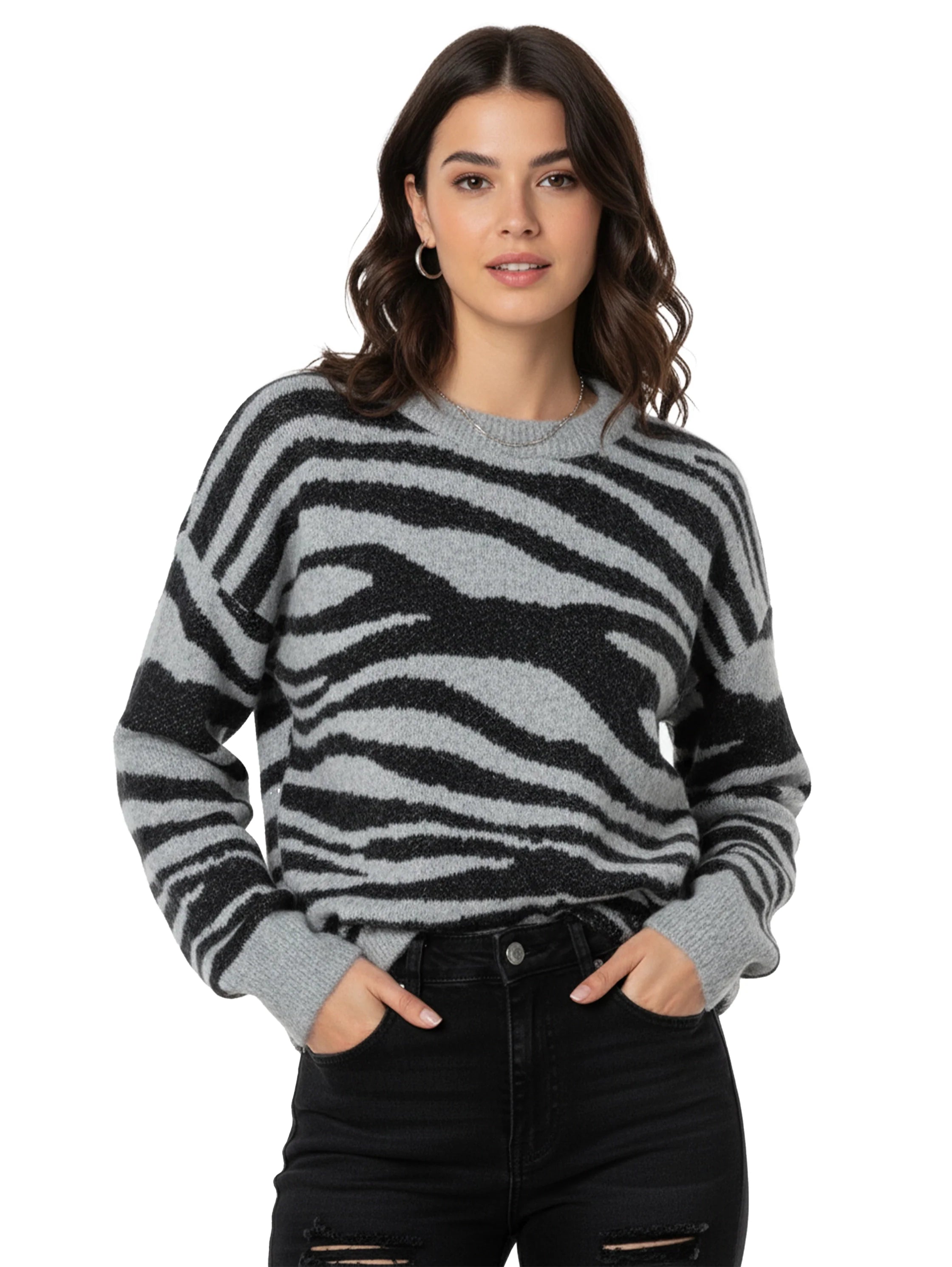 Zebra Print Crewneck Pullover