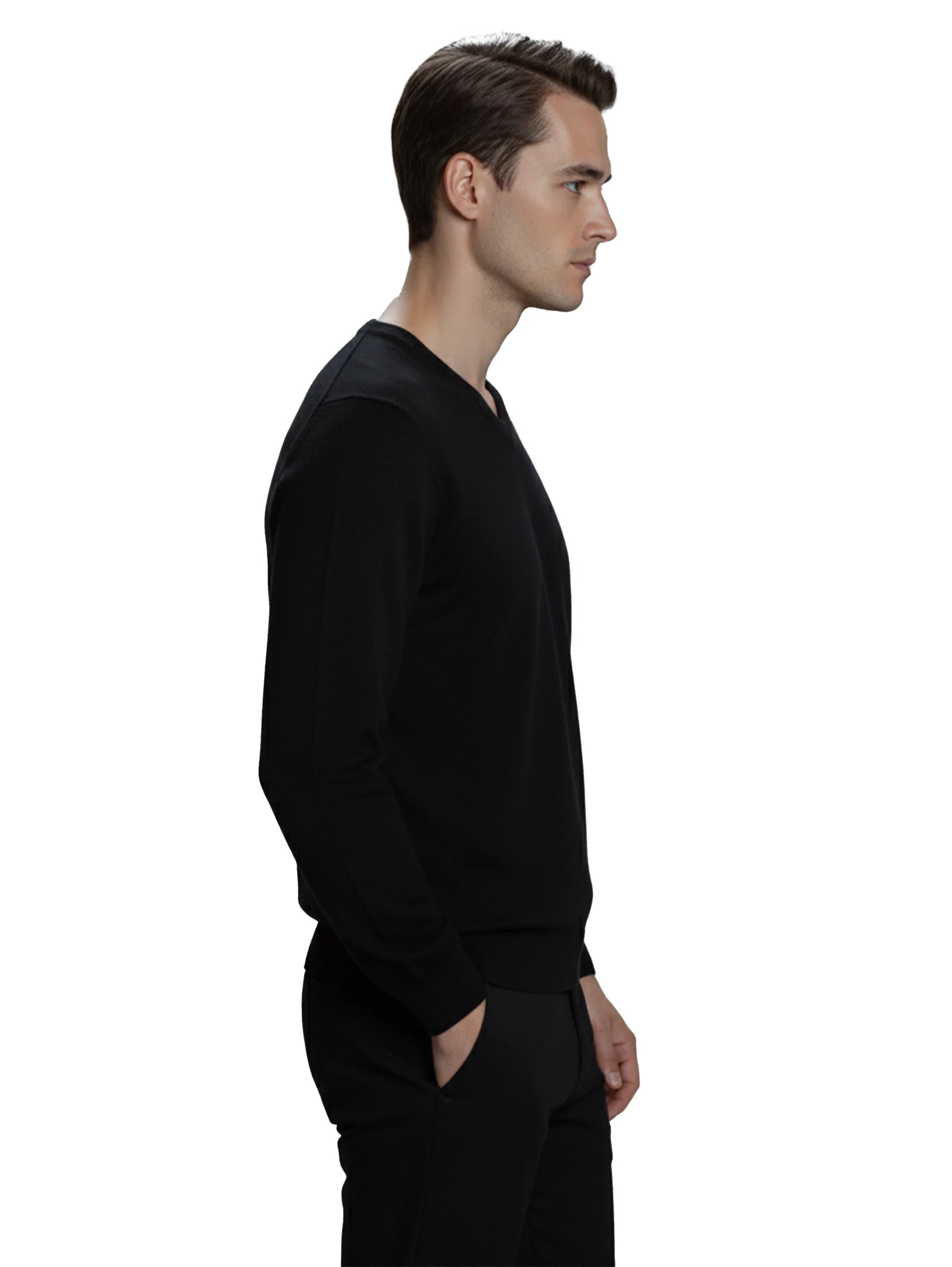 Black V-Neck Long Sleeved Knitwear Pullover