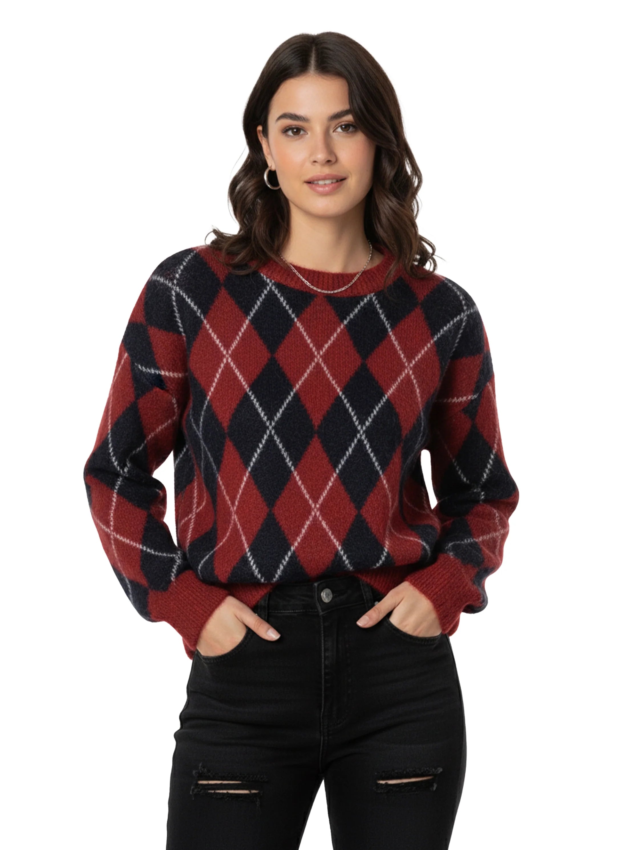 Argyle Pattern Navy Pullover