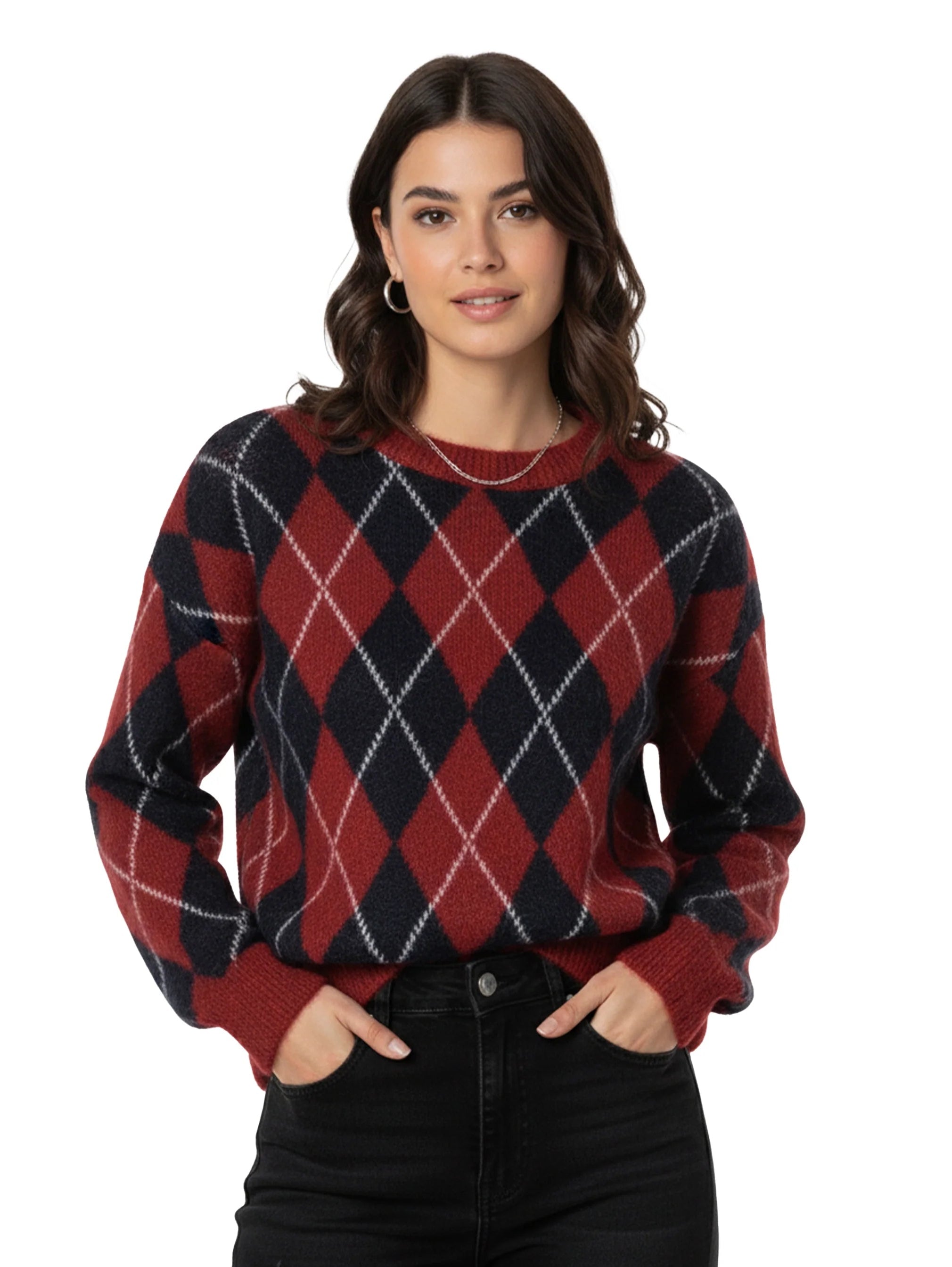 Argyle Pattern Navy Pullover