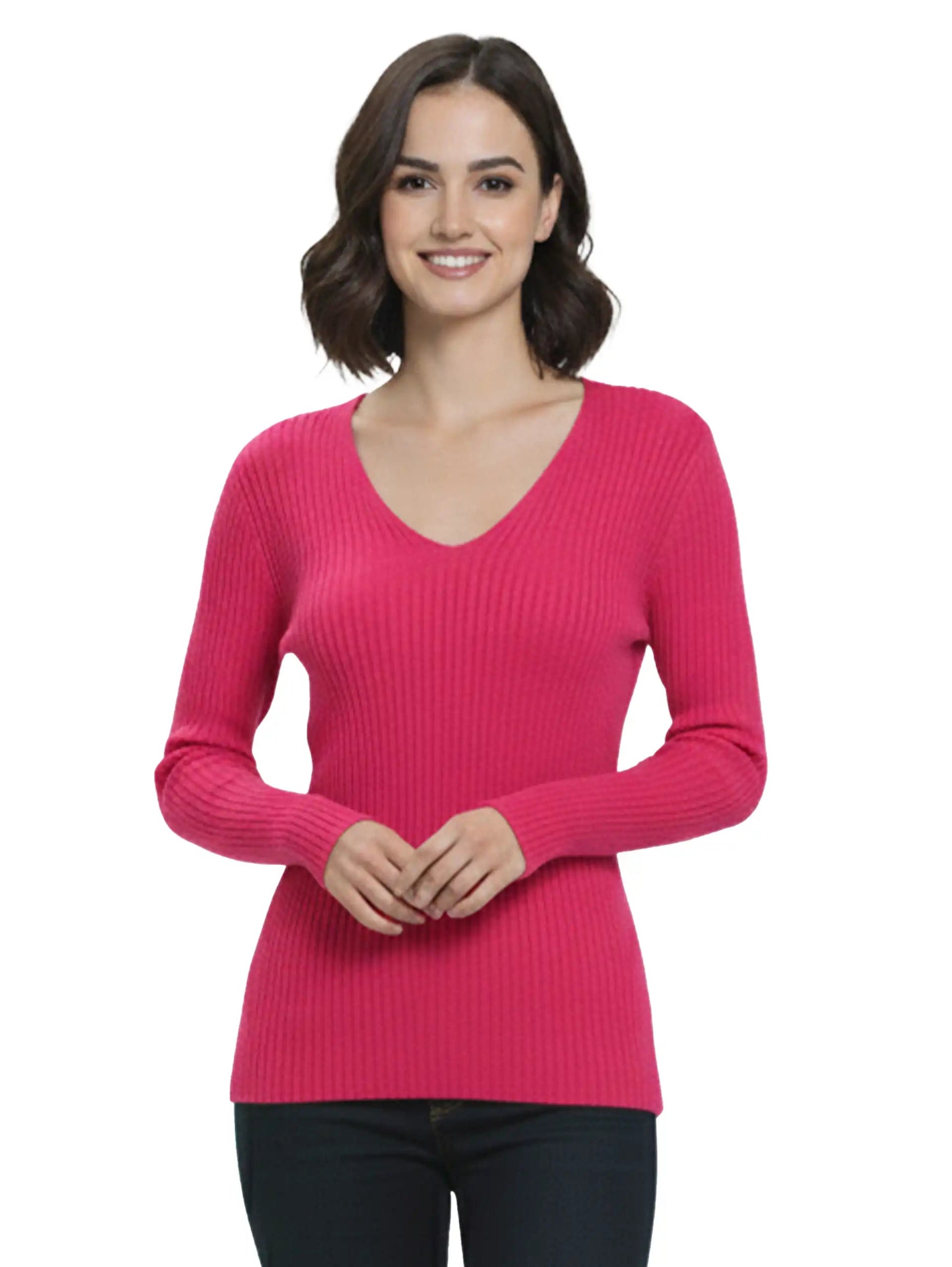 Fushia V-Neck Knitwear Sweater