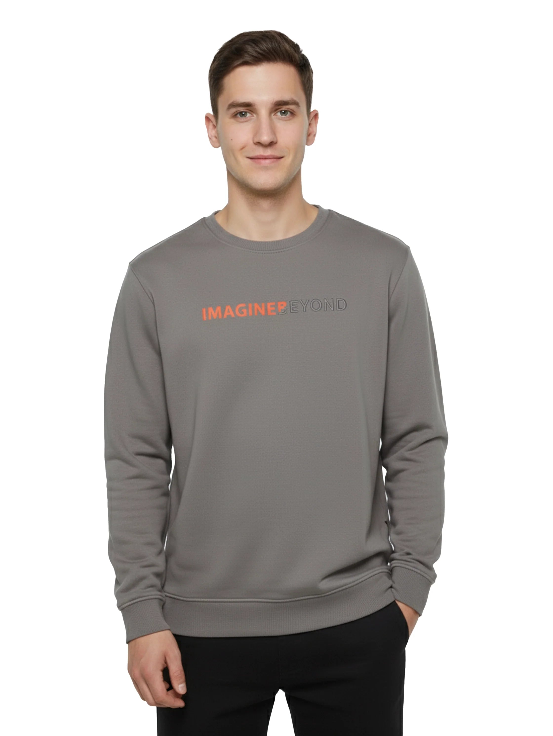 Grey Round Neck Sweater With Simple Design