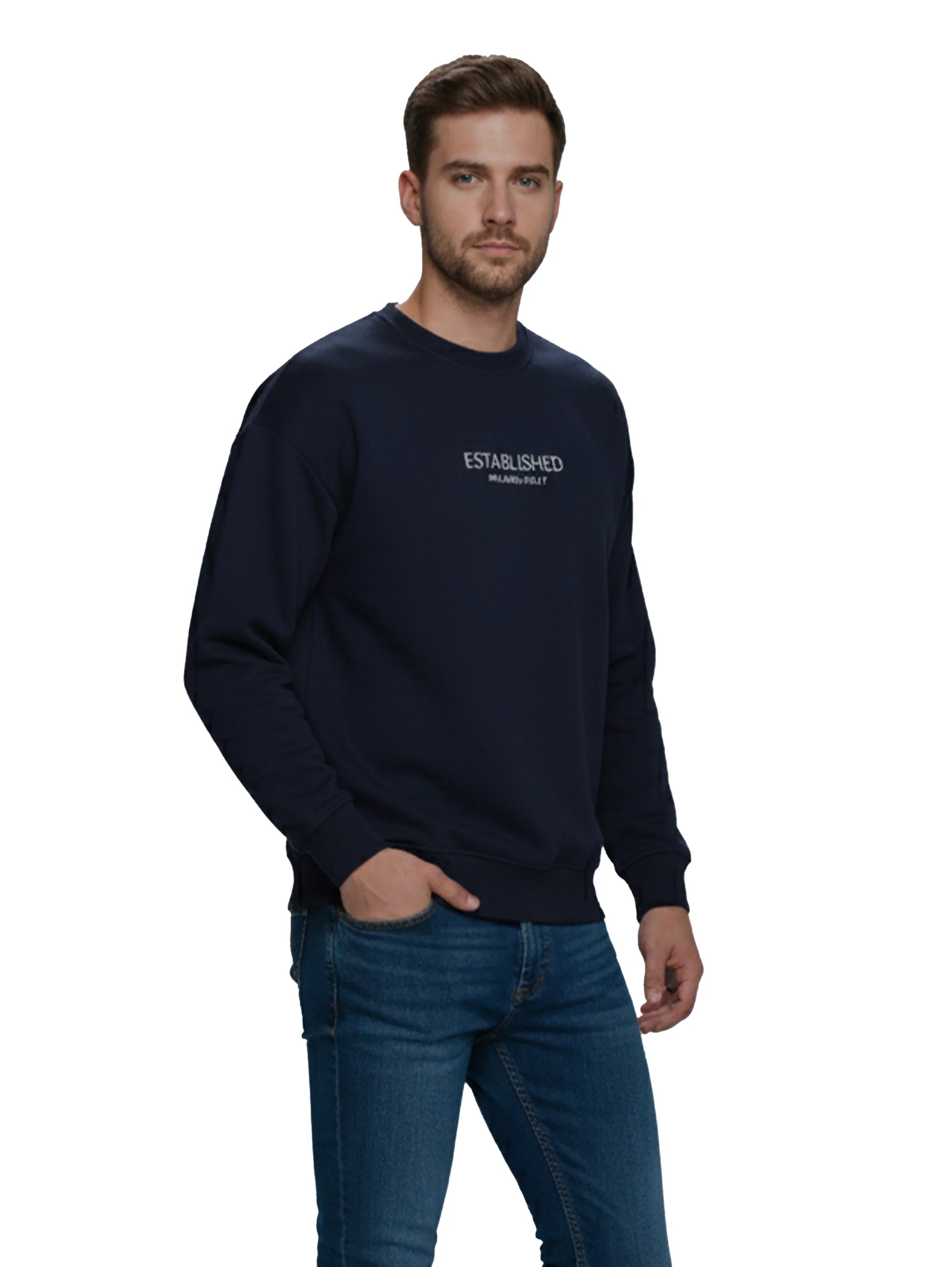 Navy Cotton Sweater With Back & Front Design