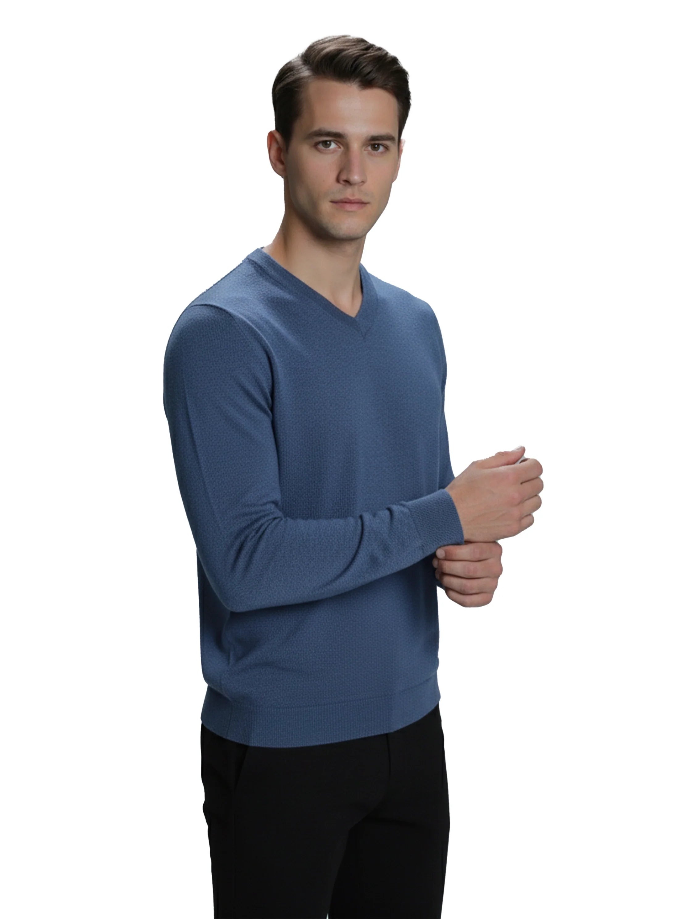 Indigo V-Neck Long Sleeved Knitwear Pullover