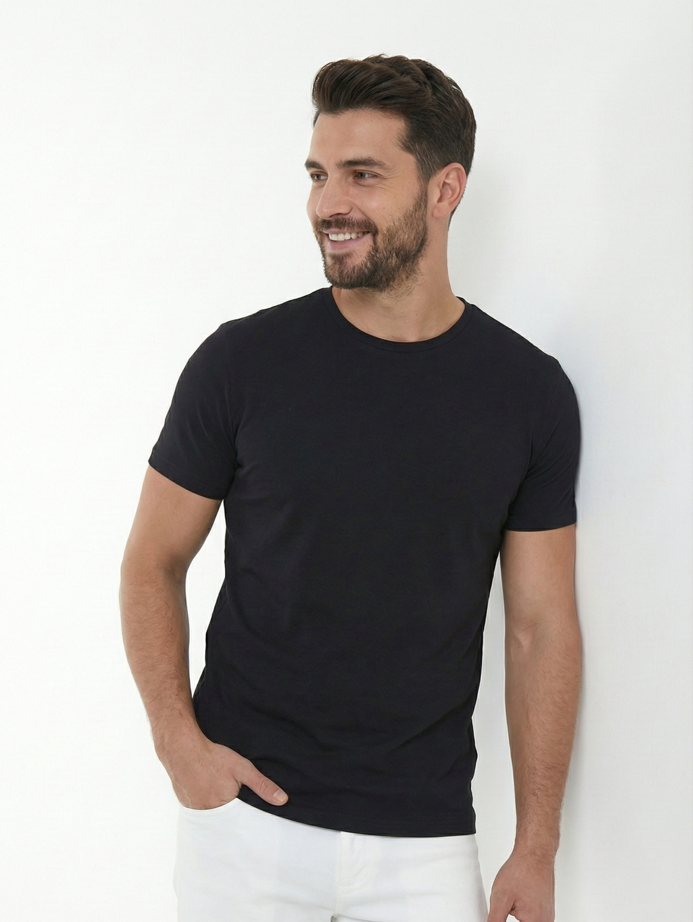 Black Jack Dapper Short Sleeved Black Basic T-shirt With Round Neck