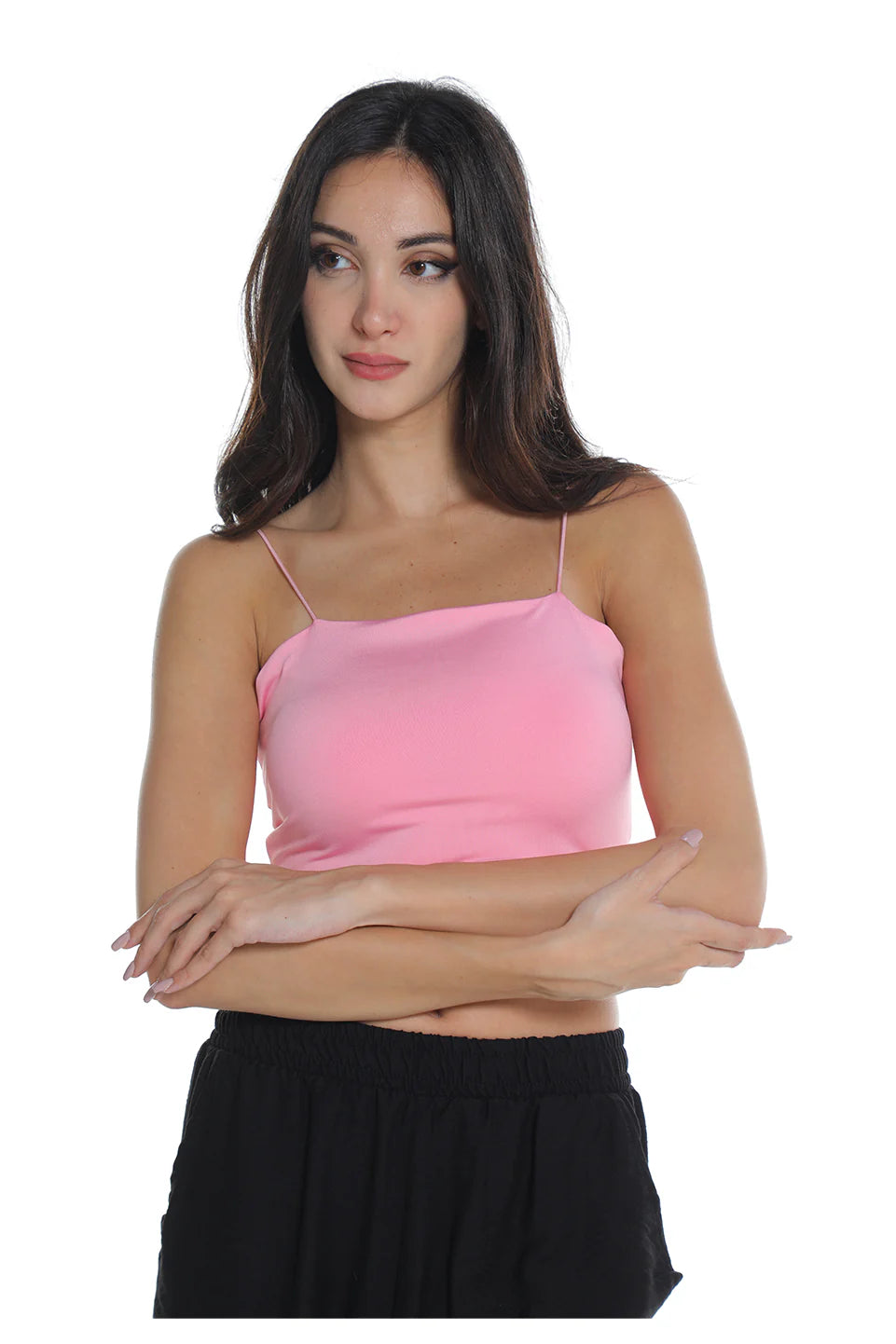 Thin Strap Pink Crop Top