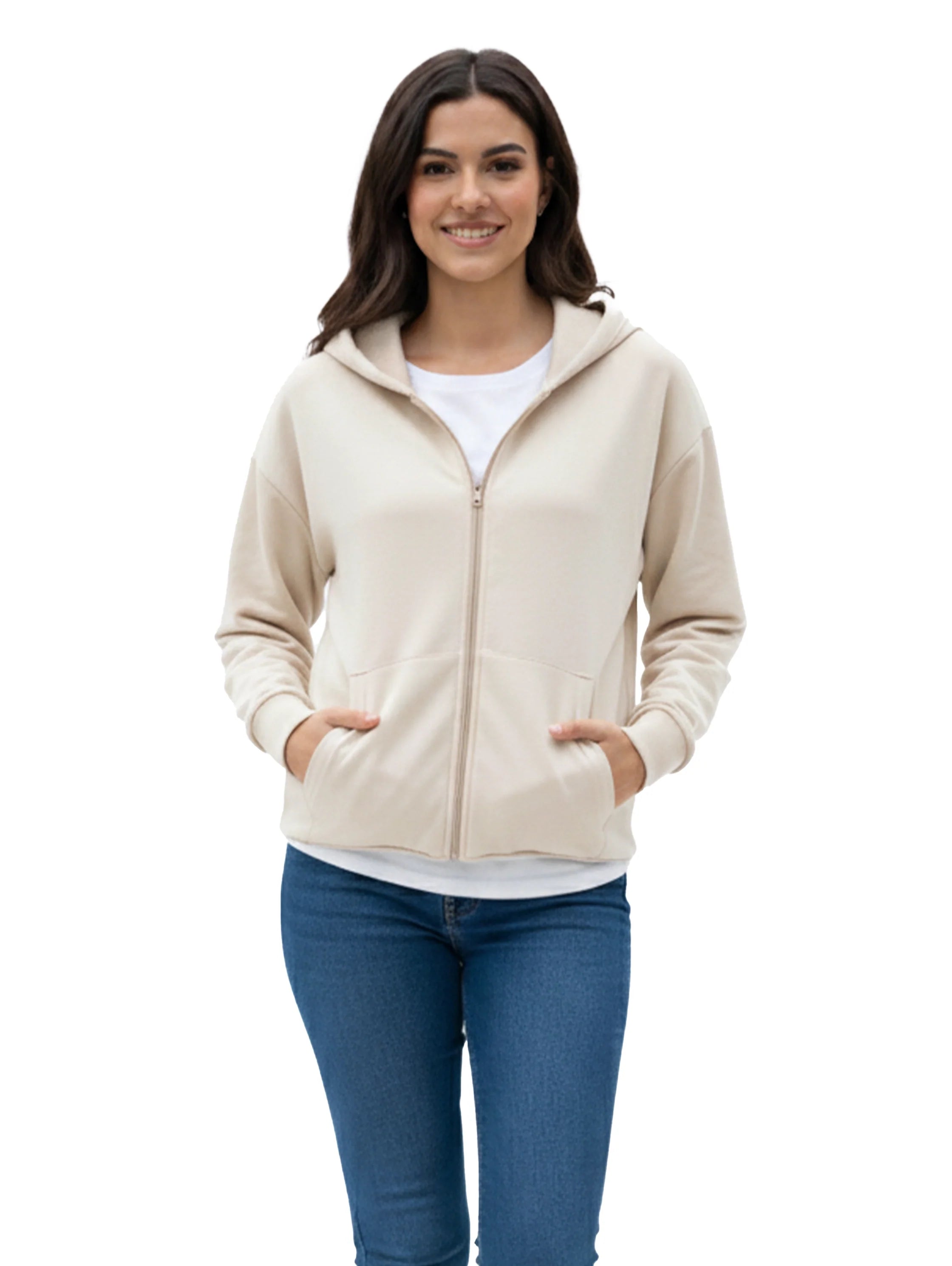 Beige Cotton Jacket with Hood