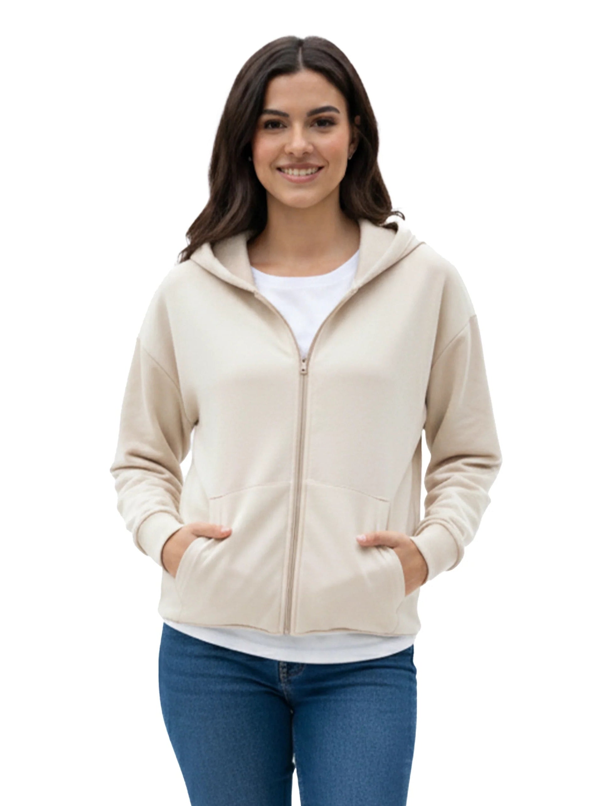 Beige Cotton Jacket with Hood