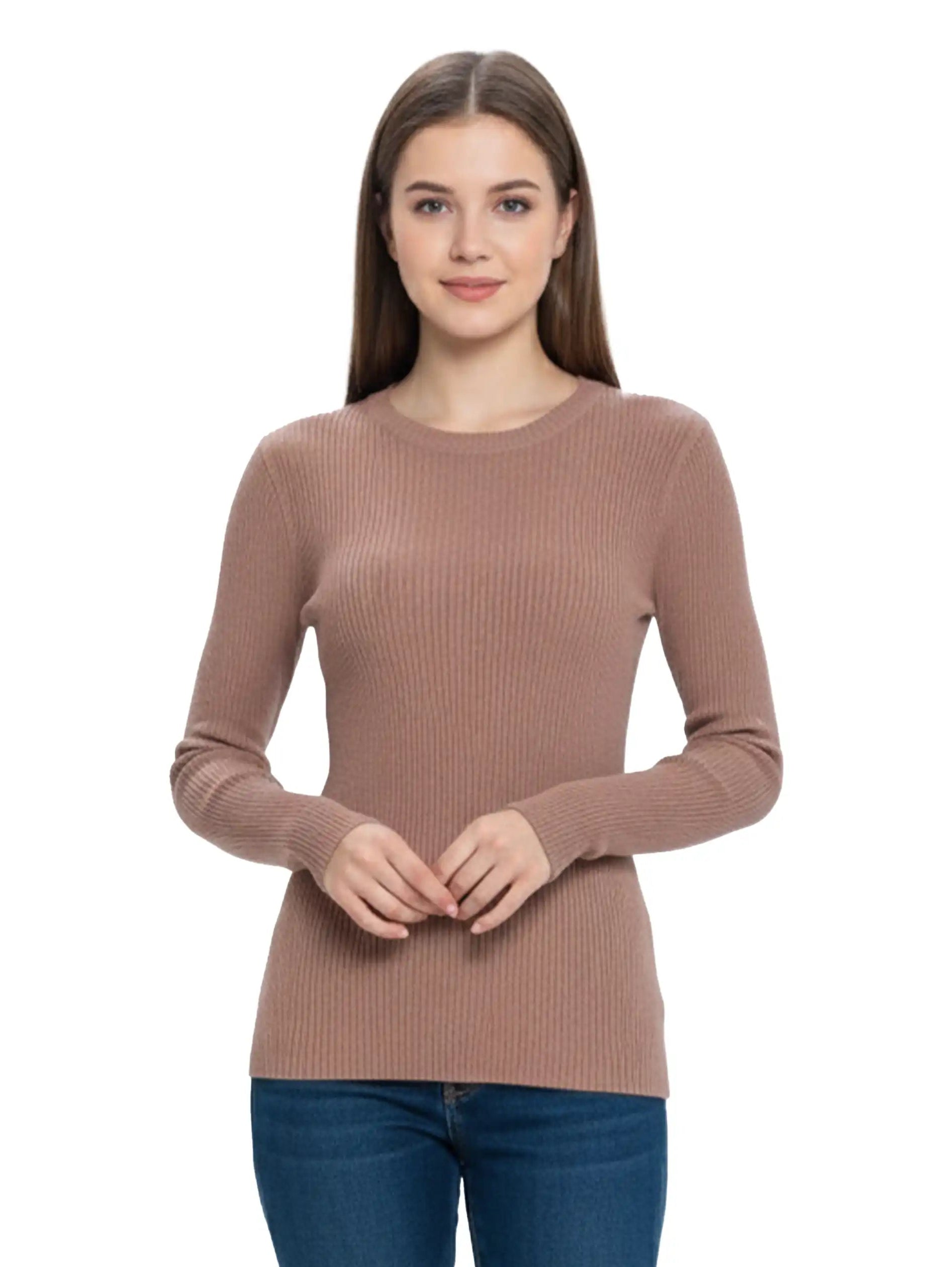 Round Neck Brown Ripped Knit Wear Sweater
