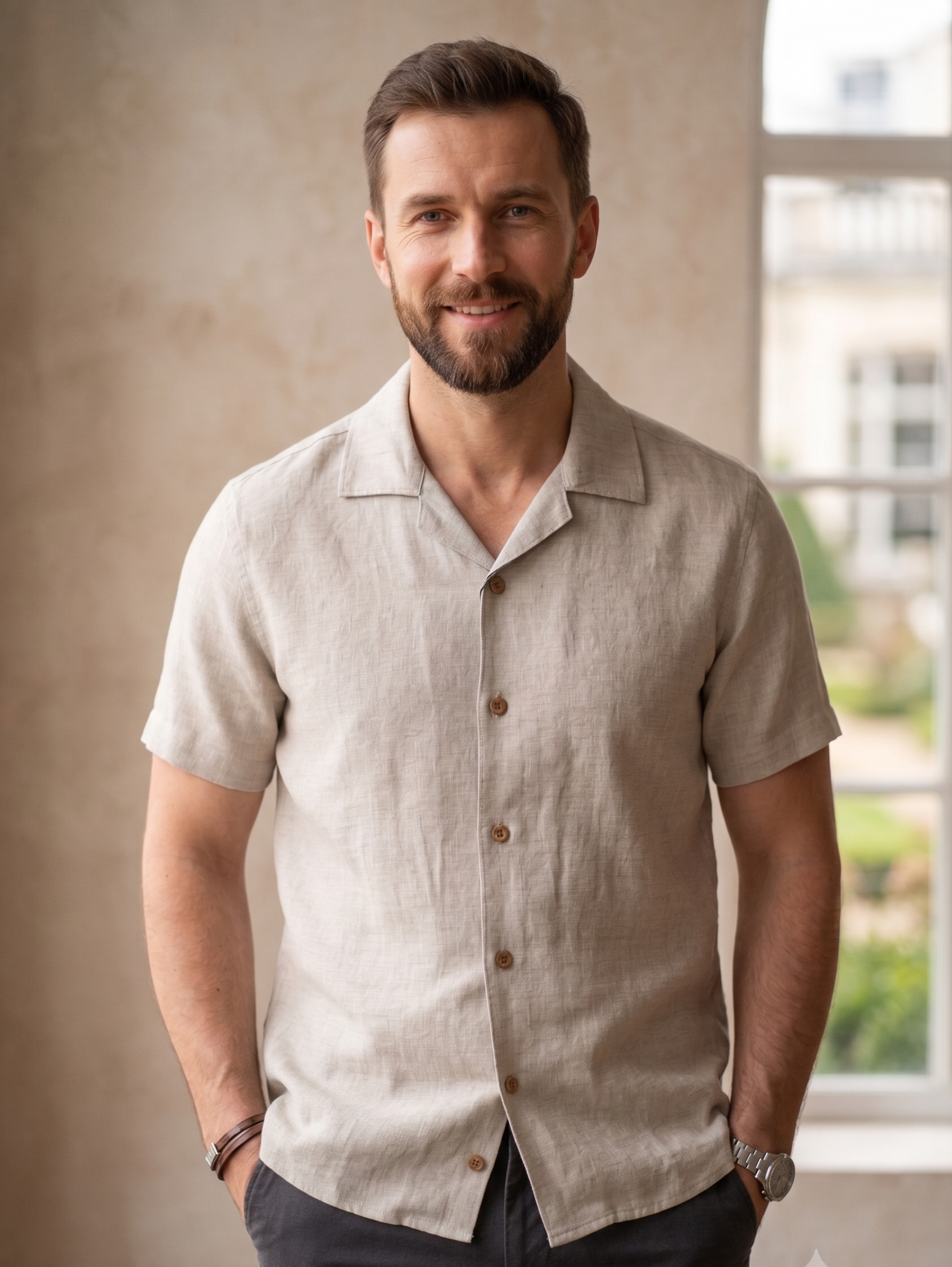 Natural Short Sleeved Linen Shirt