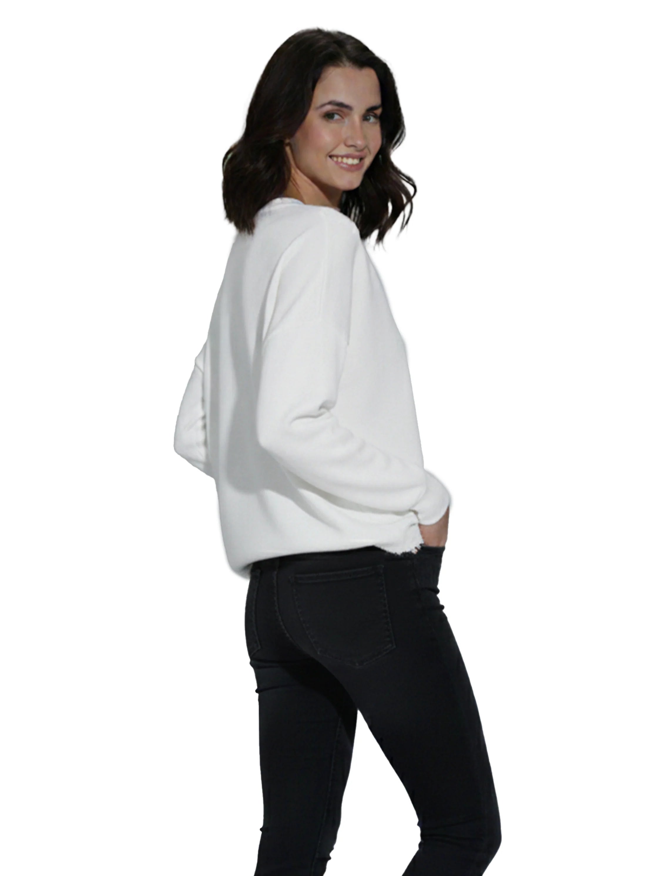 Long Sleeve White Pullover With Front Design