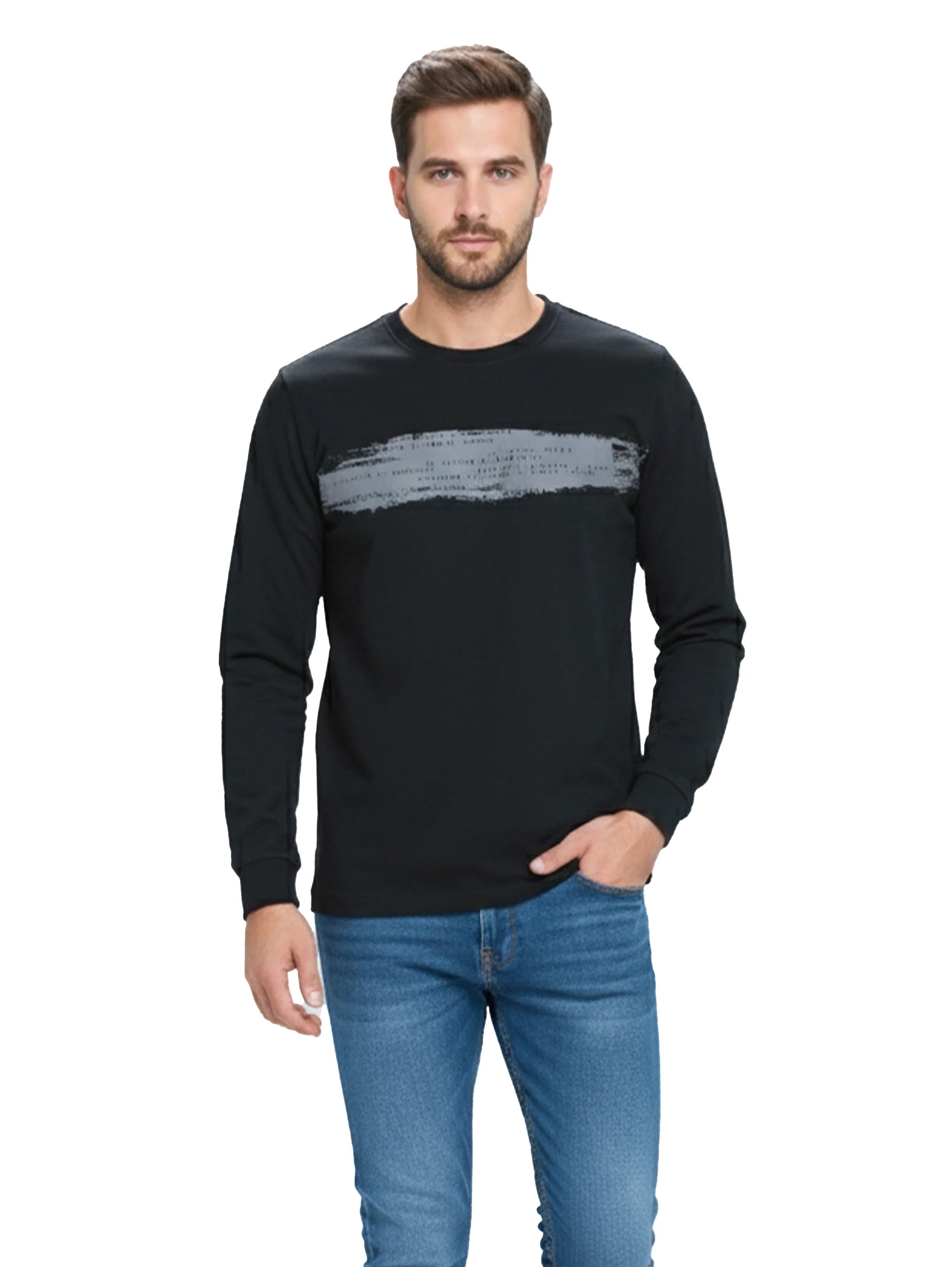 Black Cotton Long Sleeved Sweater