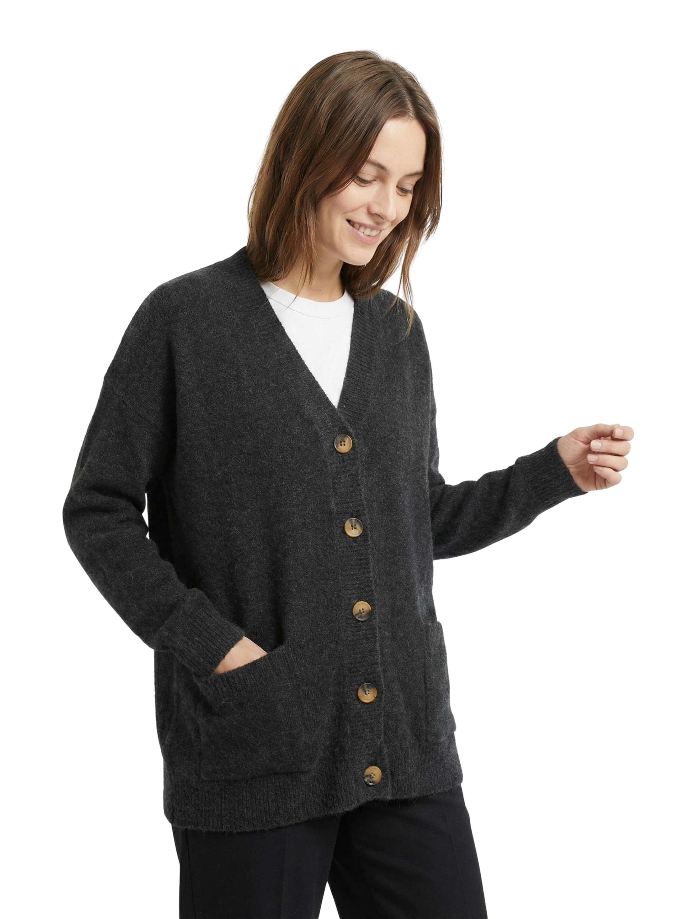 Long Sleeve Button Knitwear Black Cardigan