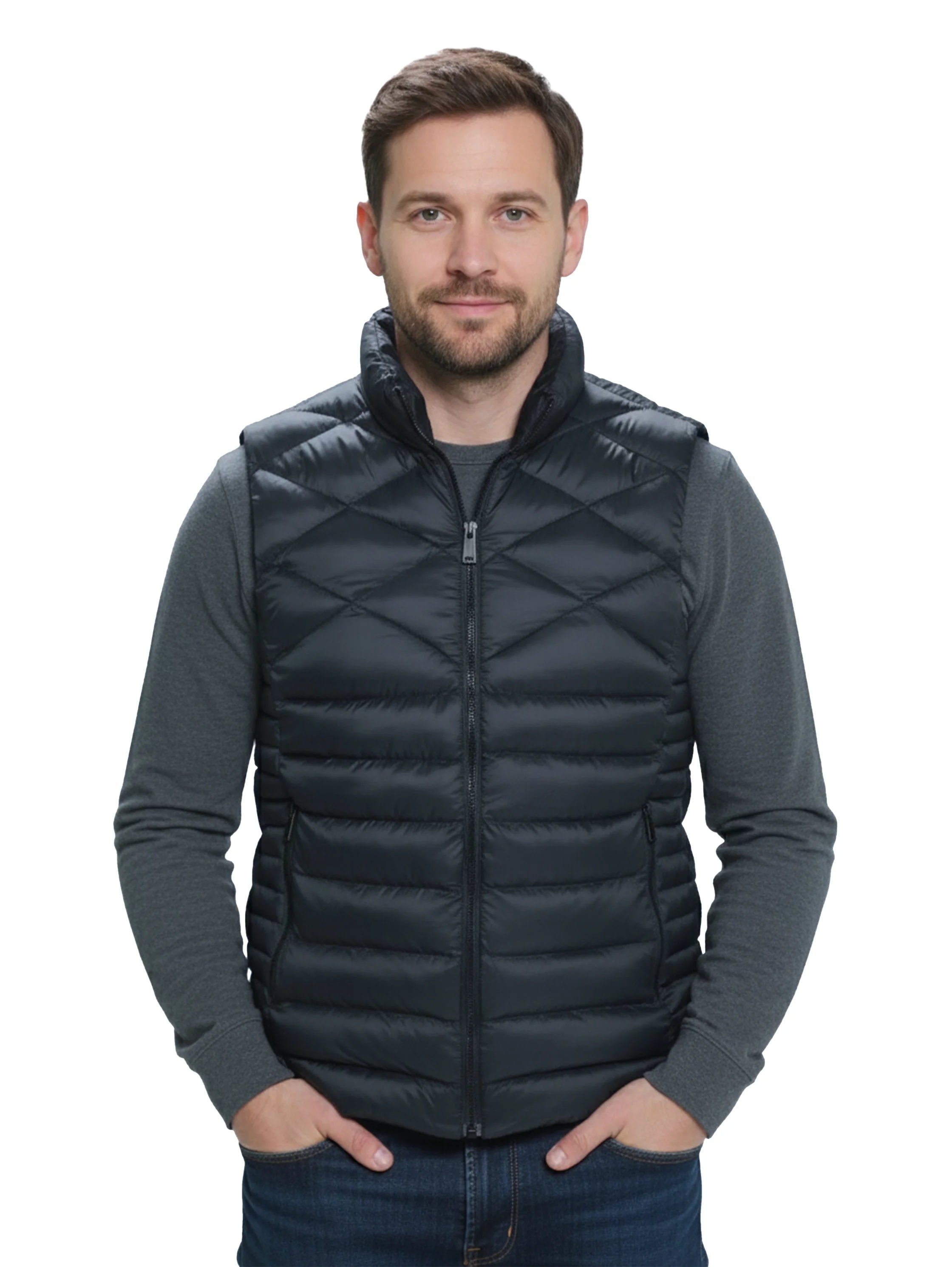 Black Quilted Puffer Vest With Zipper To Close
