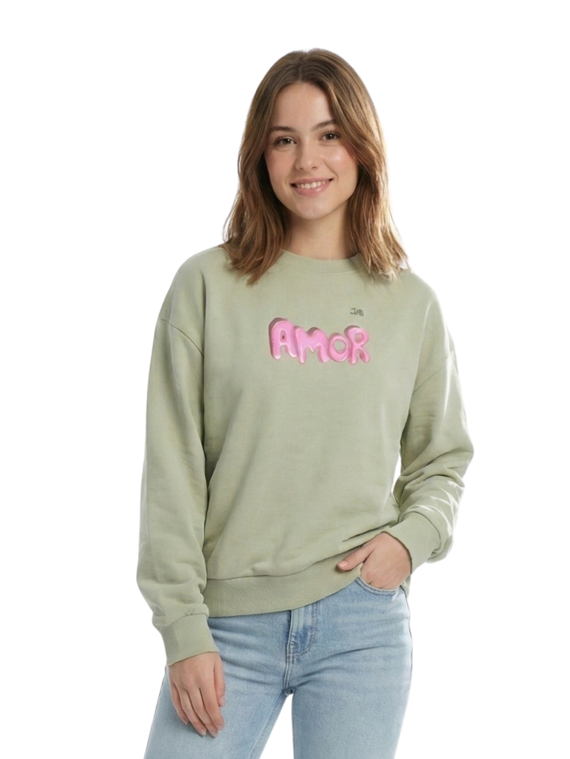 Mint Long Sleeved Sweater With "Amor" Front Design