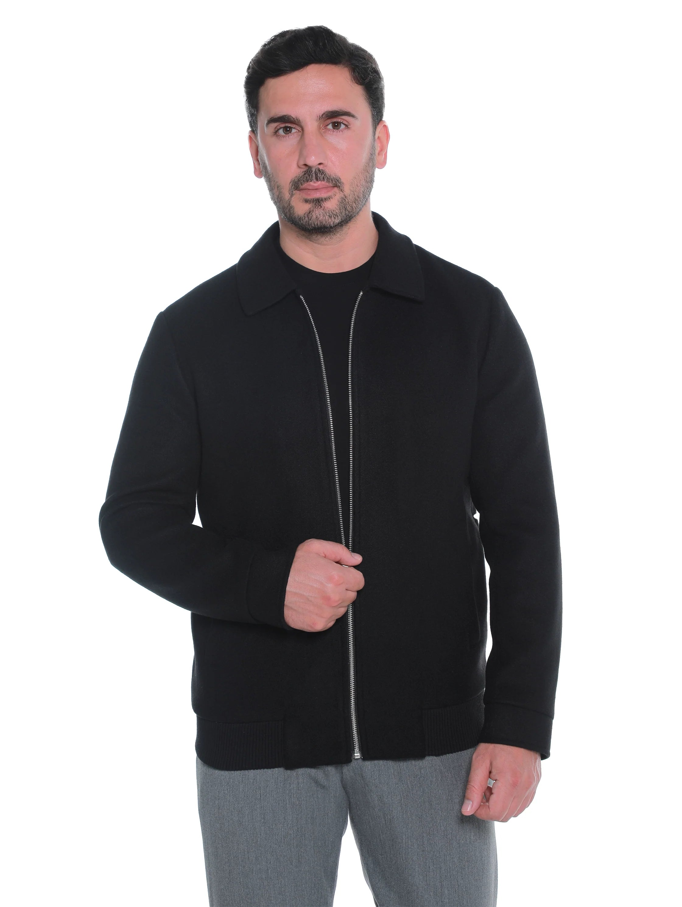 Black Zippered Jacket With Collar