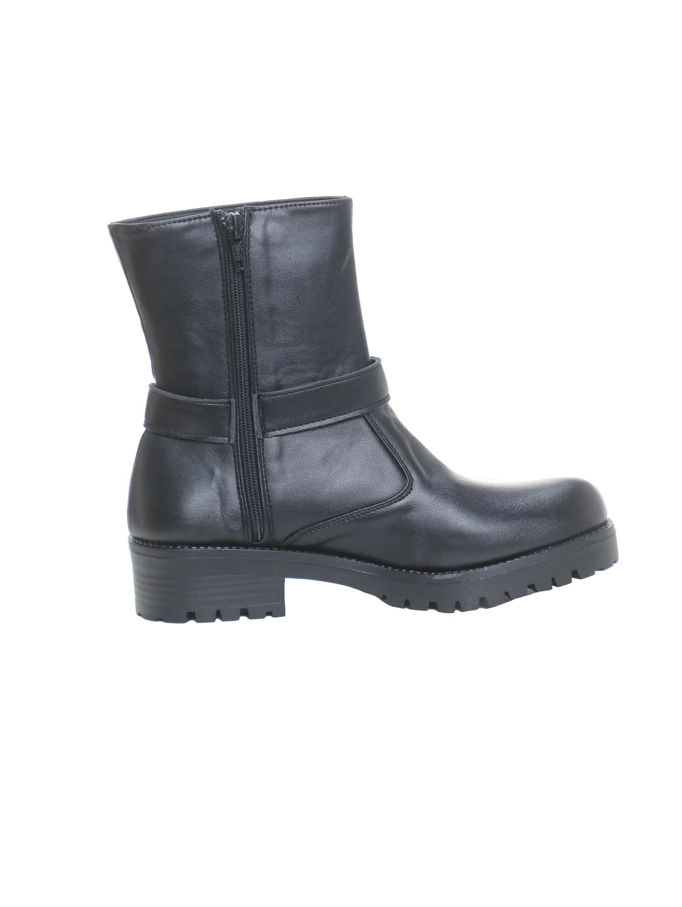 Black Lace-Up Ankle Boot With Side Zipper